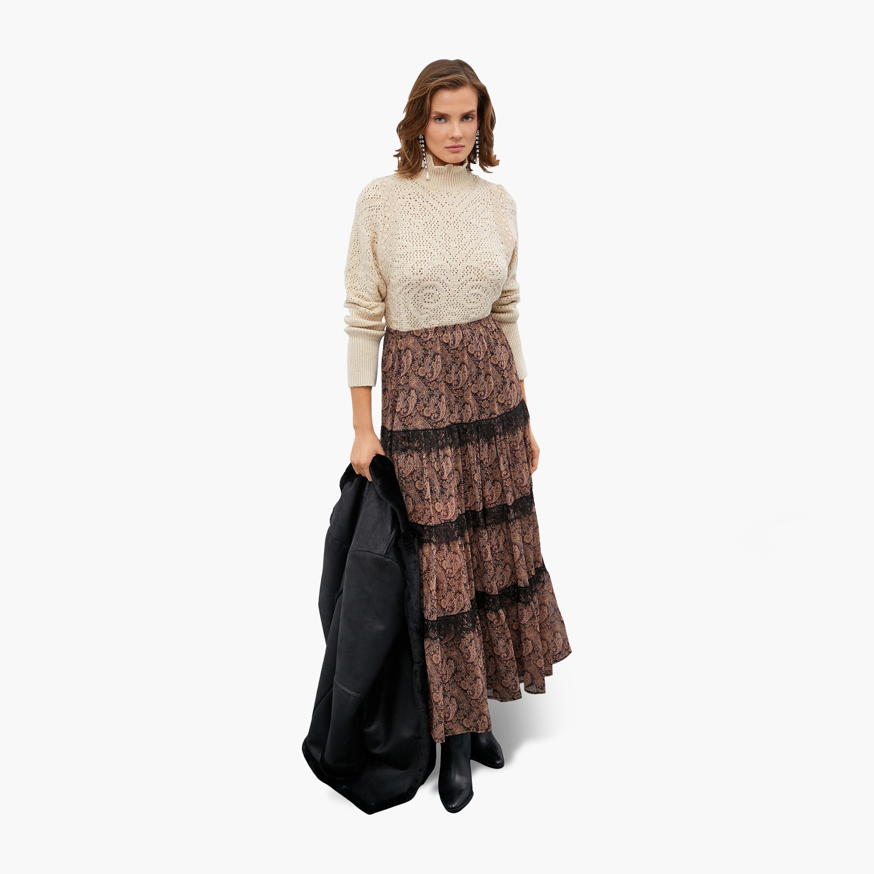 KOTON Beige Knitted High Neck Women's Cropped Sweater-women-winterwear-cardigansandjumpers-jumpers-image-2