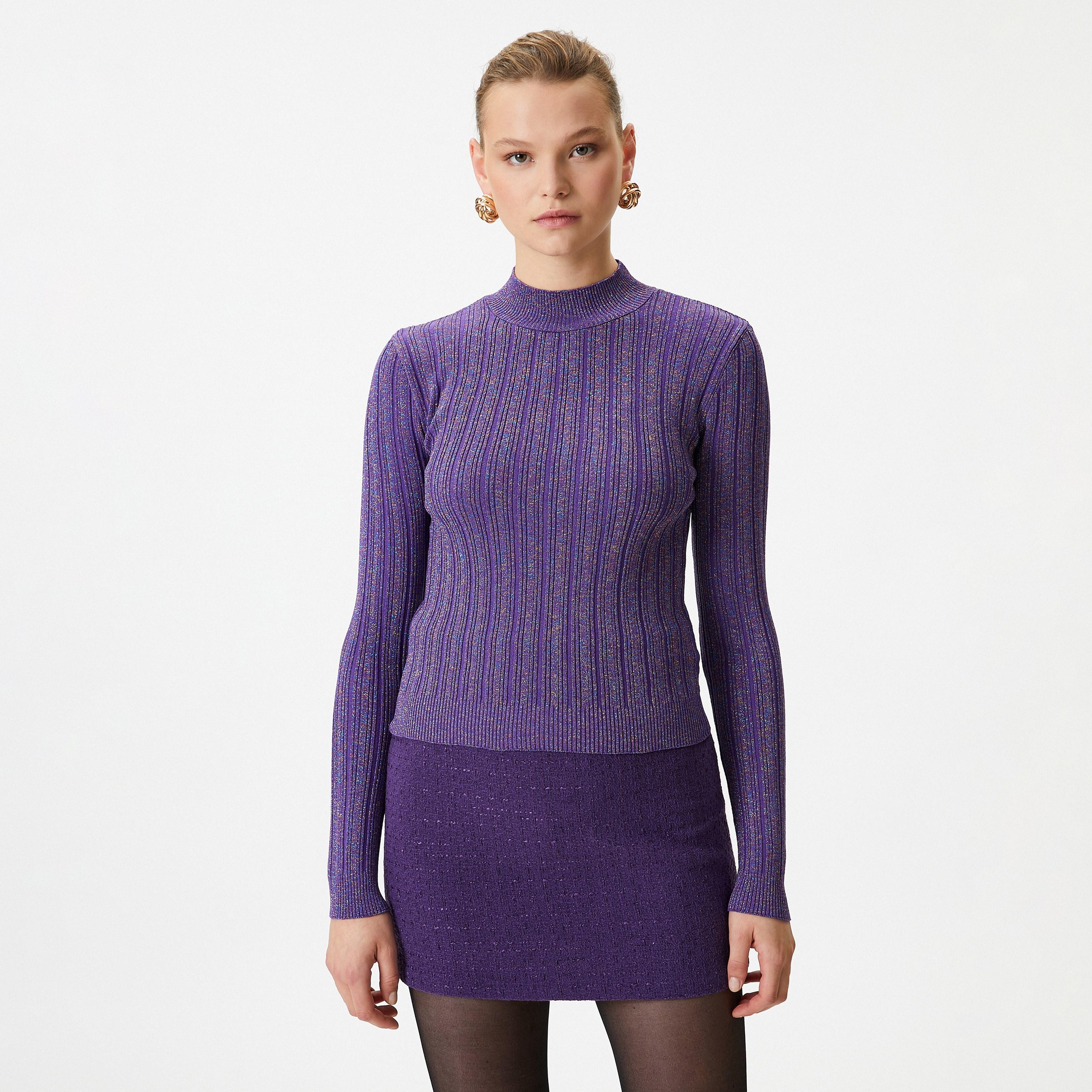 KOTON Purple Ribbed High Neck Women's Sweater-women-winterwear-cardigansandjumpers-jumpers-image-1