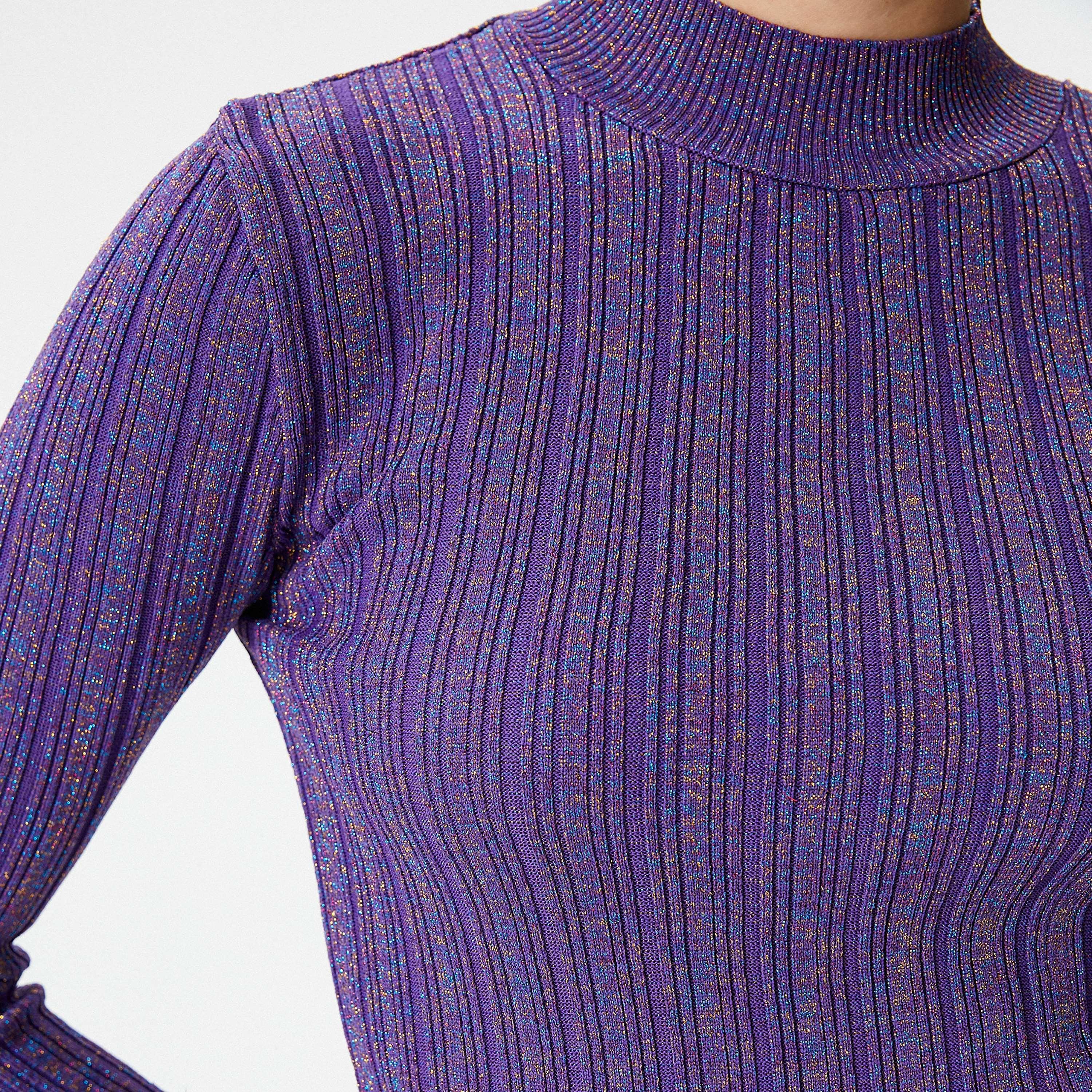 KOTON Purple Ribbed High Neck Women's Sweater-women-winterwear-cardigansandjumpers-jumpers-image-5