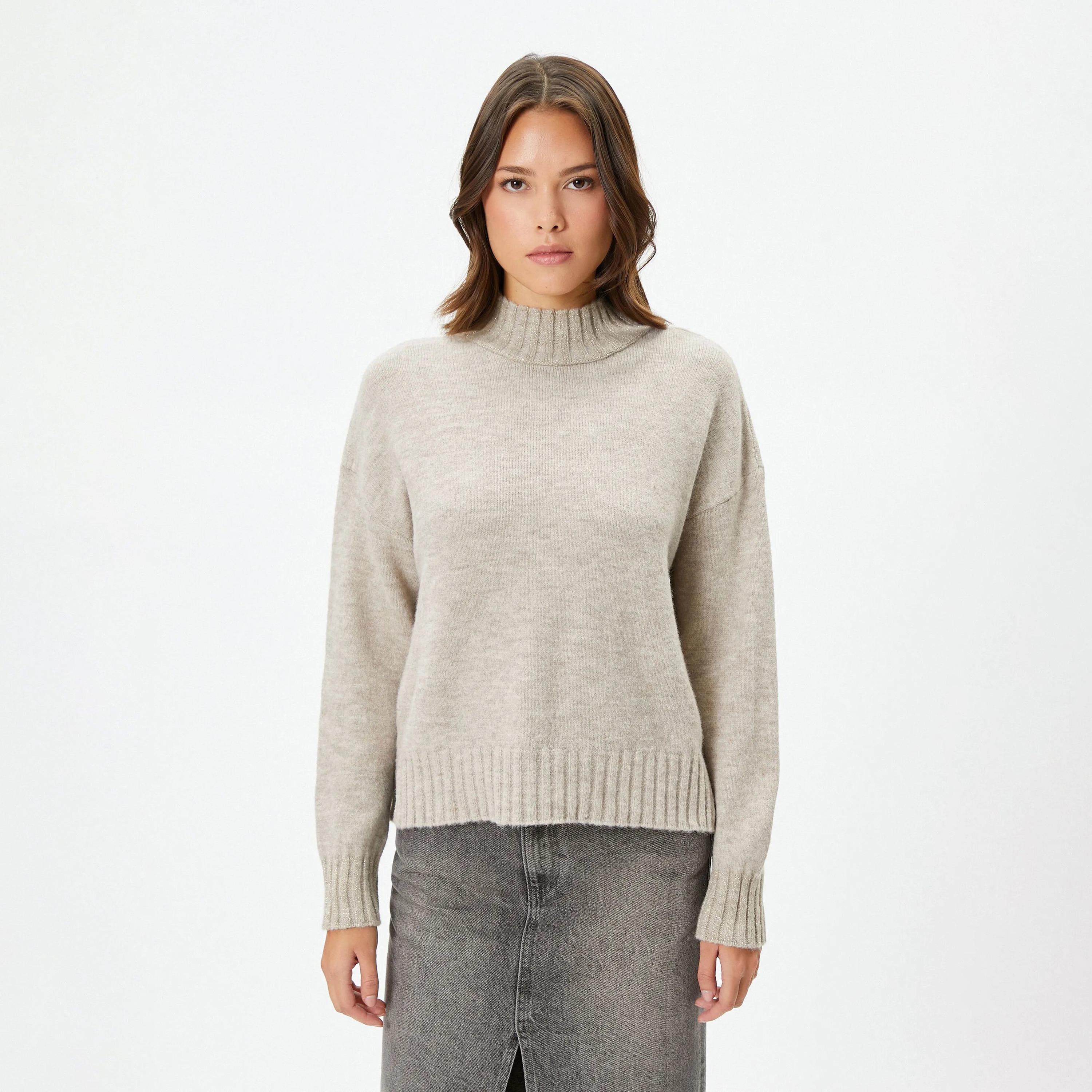 KOTON Beige High Neck Women's Sweater-women-winterwear-cardigansandjumpers-jumpers-image-1