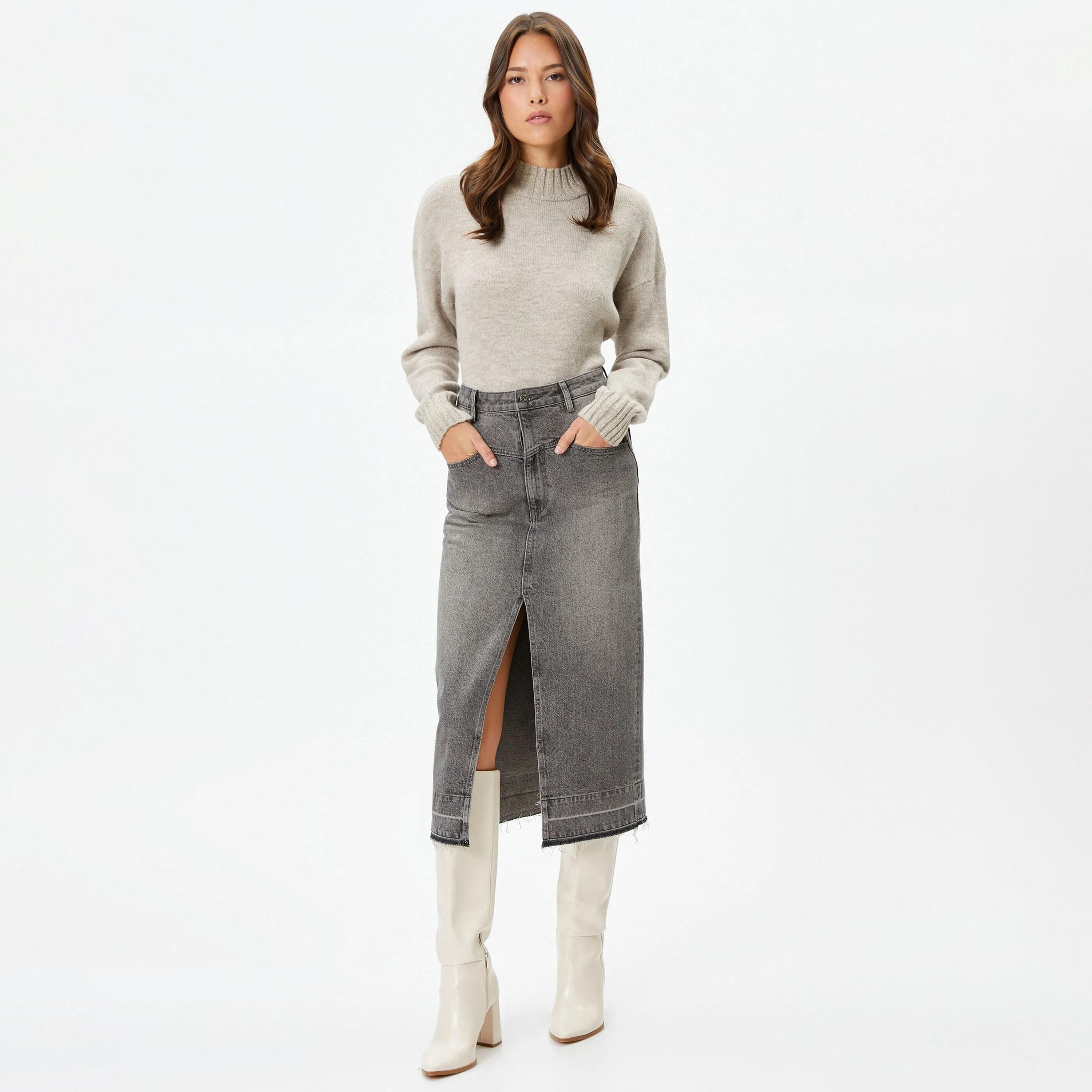 KOTON Beige High Neck Women's Sweater-women-winterwear-cardigansandjumpers-jumpers-image-2