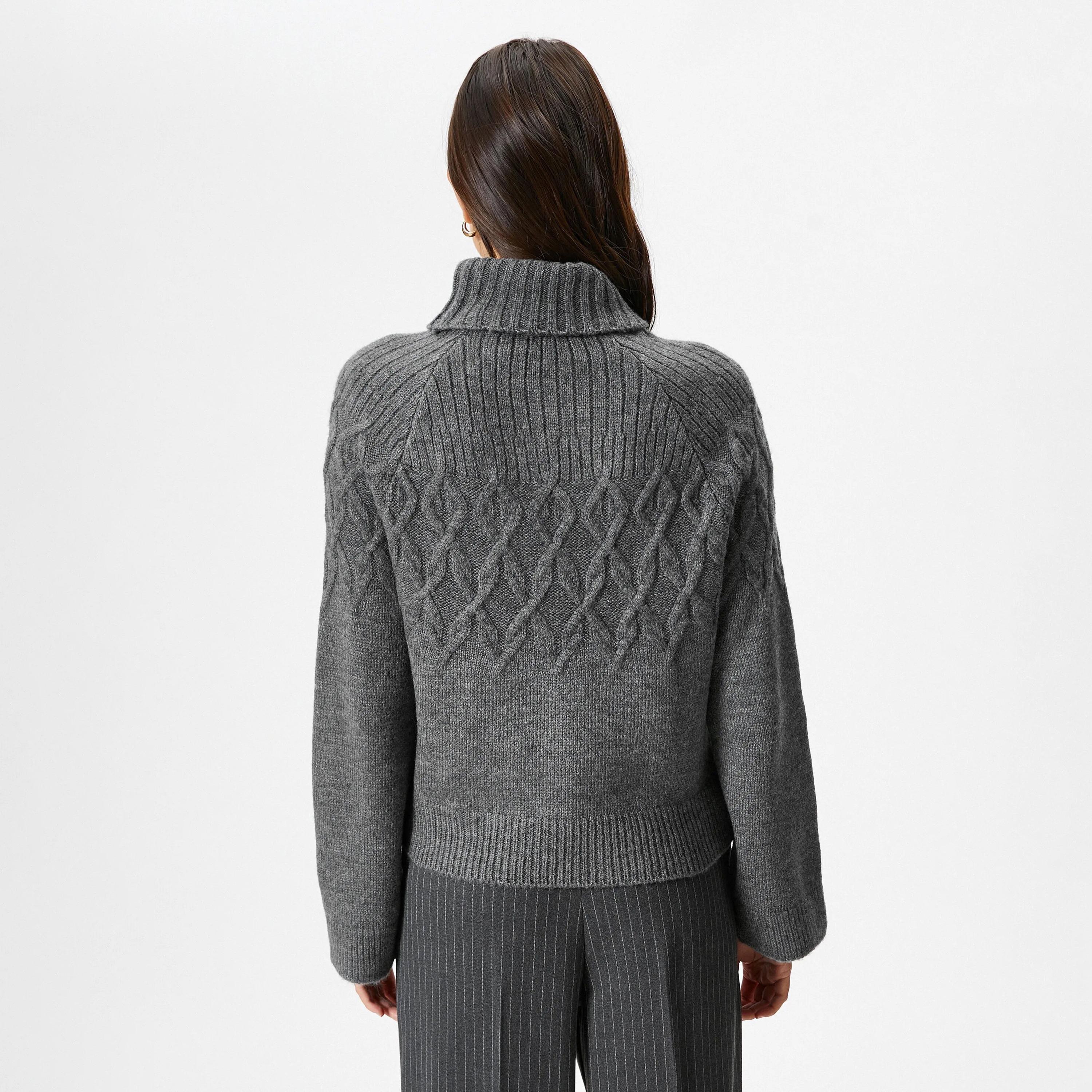 KOTON Grey Cable Knitted Turtle Neck Women's Sweater-women-winterwear-cardigansandjumpers-jumpers-image-3