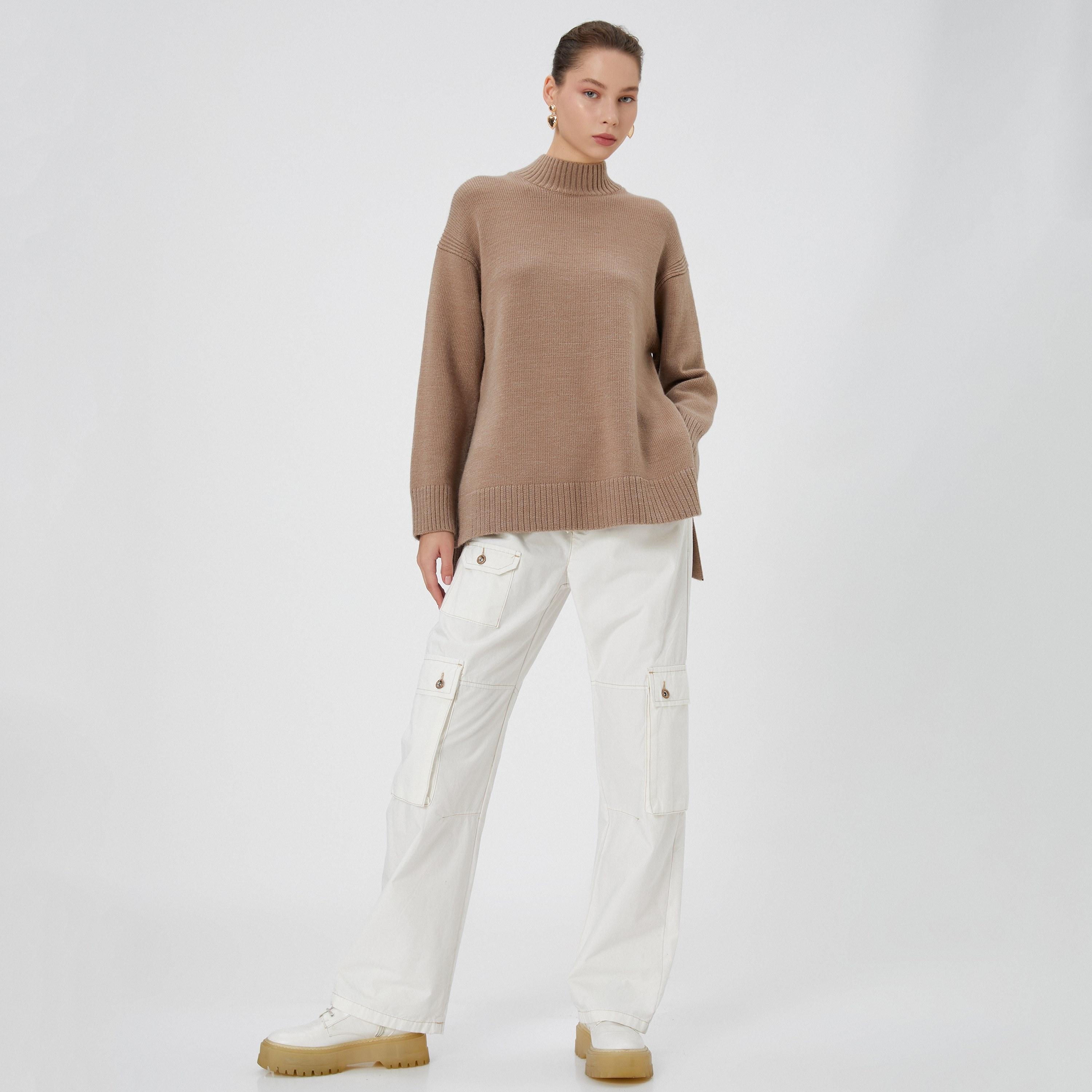 سويتر نسائي بياقة مرتفعة من كوتون - بني-women-winterwear-cardigansandjumpers-jumpers-image-2