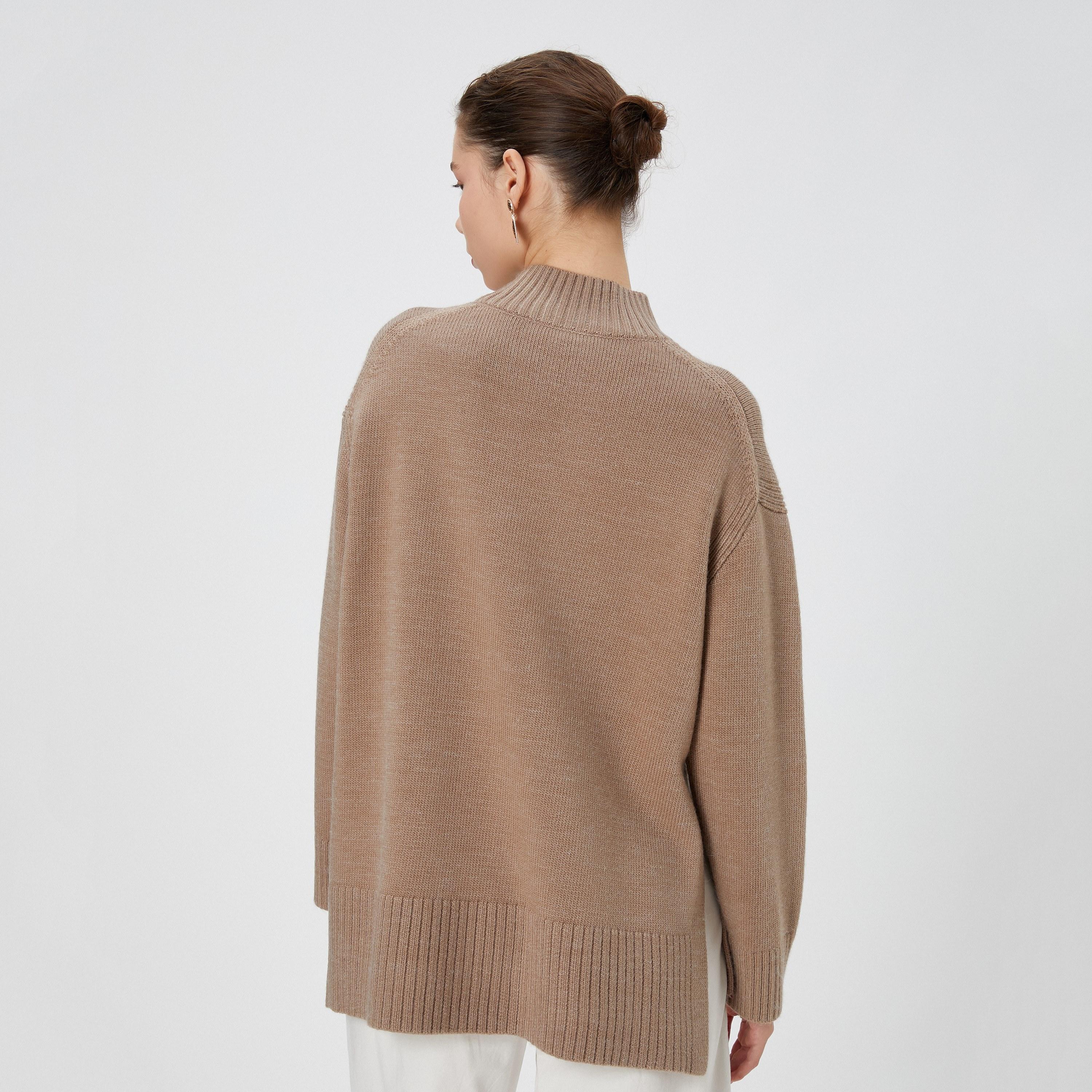 سويتر نسائي بياقة مرتفعة من كوتون - بني-women-winterwear-cardigansandjumpers-jumpers-image-3