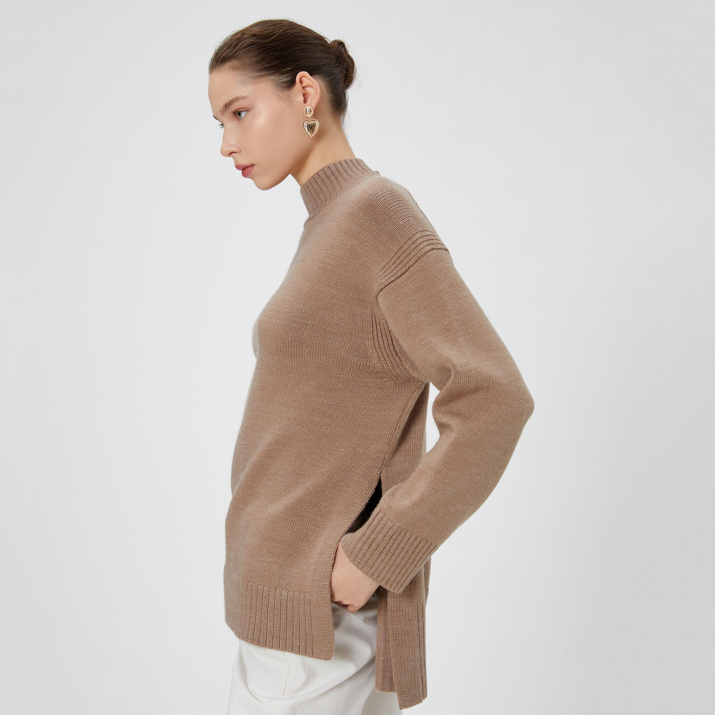 سويتر نسائي بياقة مرتفعة من كوتون - بني-women-winterwear-cardigansandjumpers-jumpers-image-4