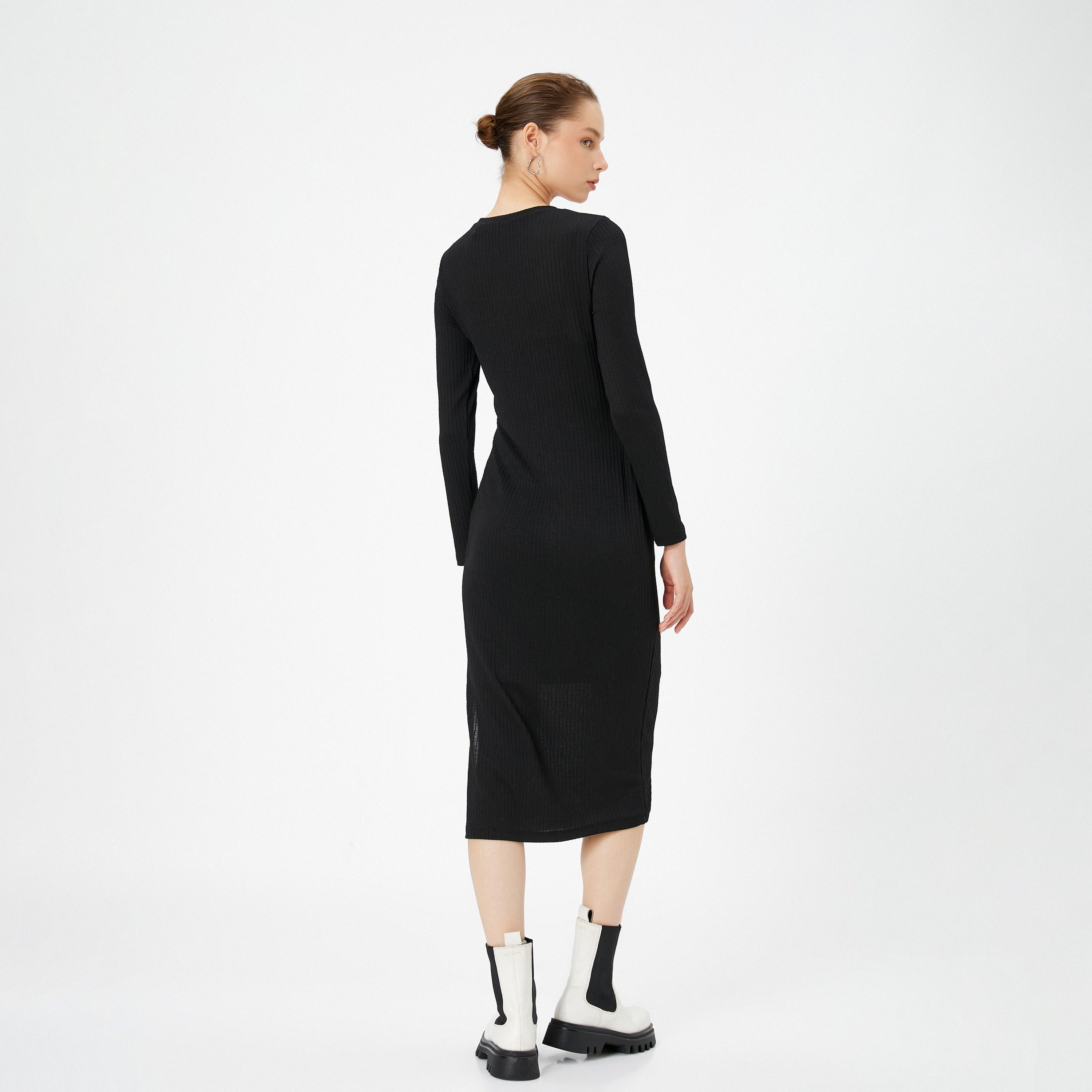 فستان نسائي ميدي أسود مضلع بقصة مستقيمة من كوتون-women-clothing-dresses-image-3