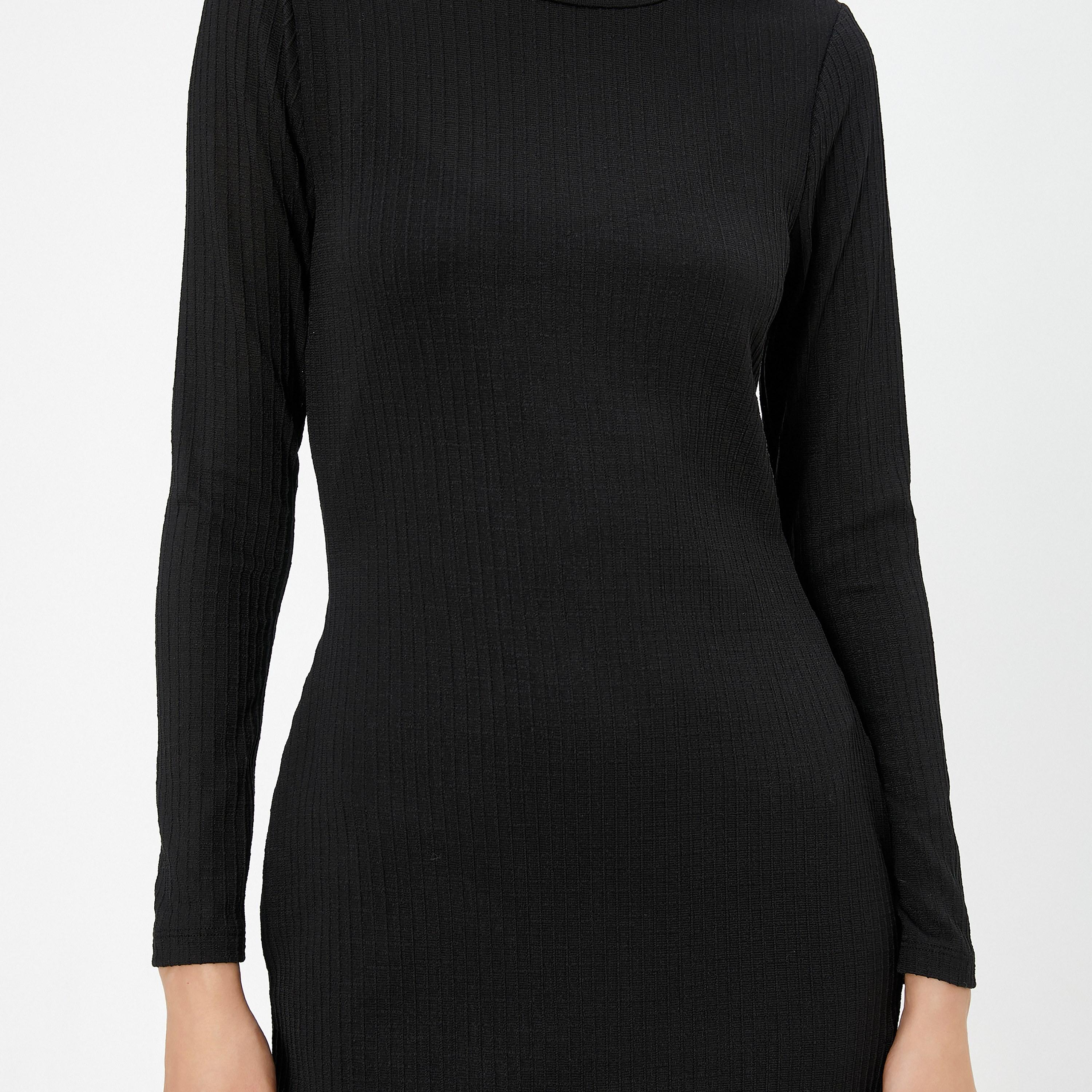 فستان نسائي ميدي أسود مضلع بقصة مستقيمة من كوتون-women-clothing-dresses-image-5