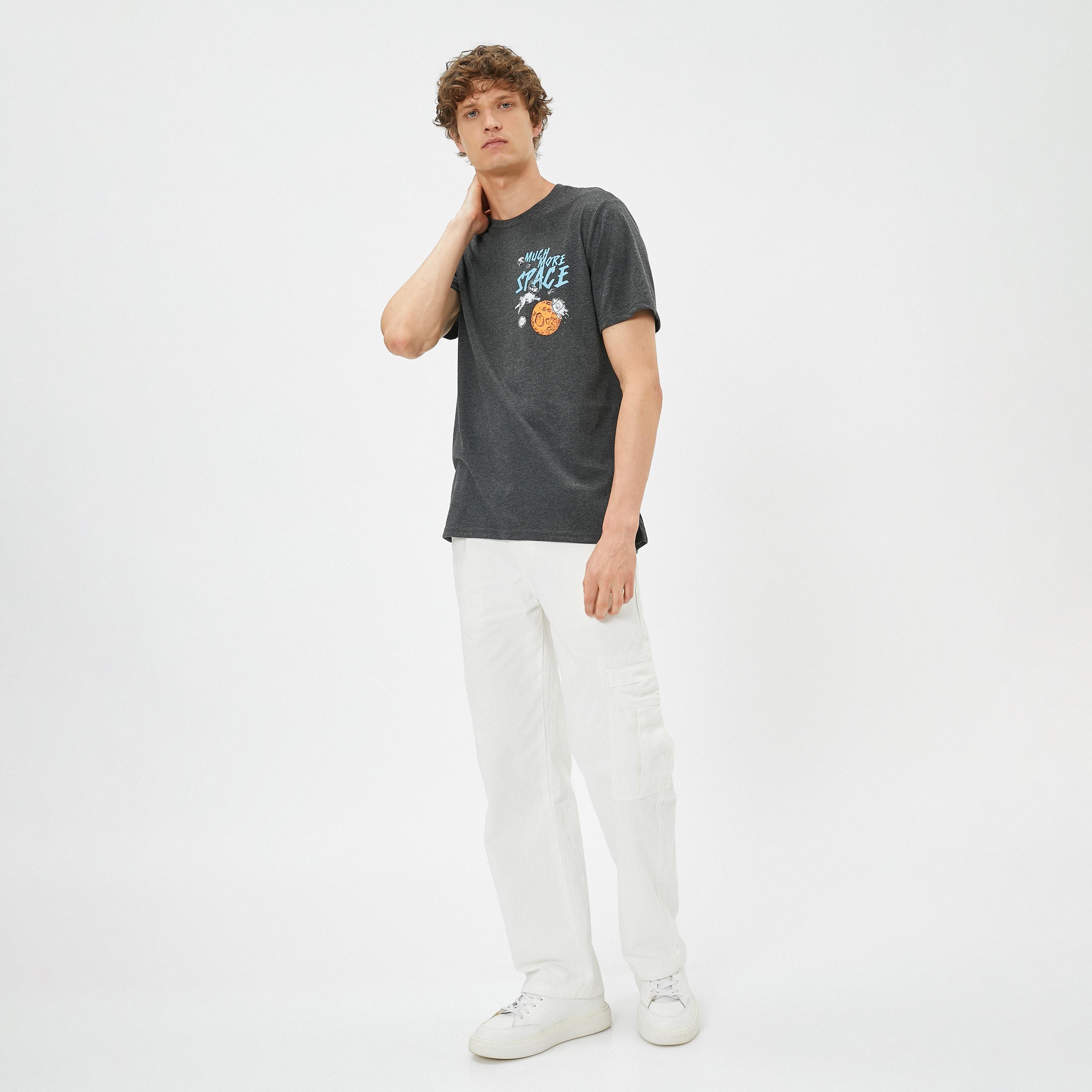 KOTON Heathered Graphic Print Crew Neck Short Sleeves Men's T-Shirt-men-clothing-tshirtsandpolos-tshirts-image-2