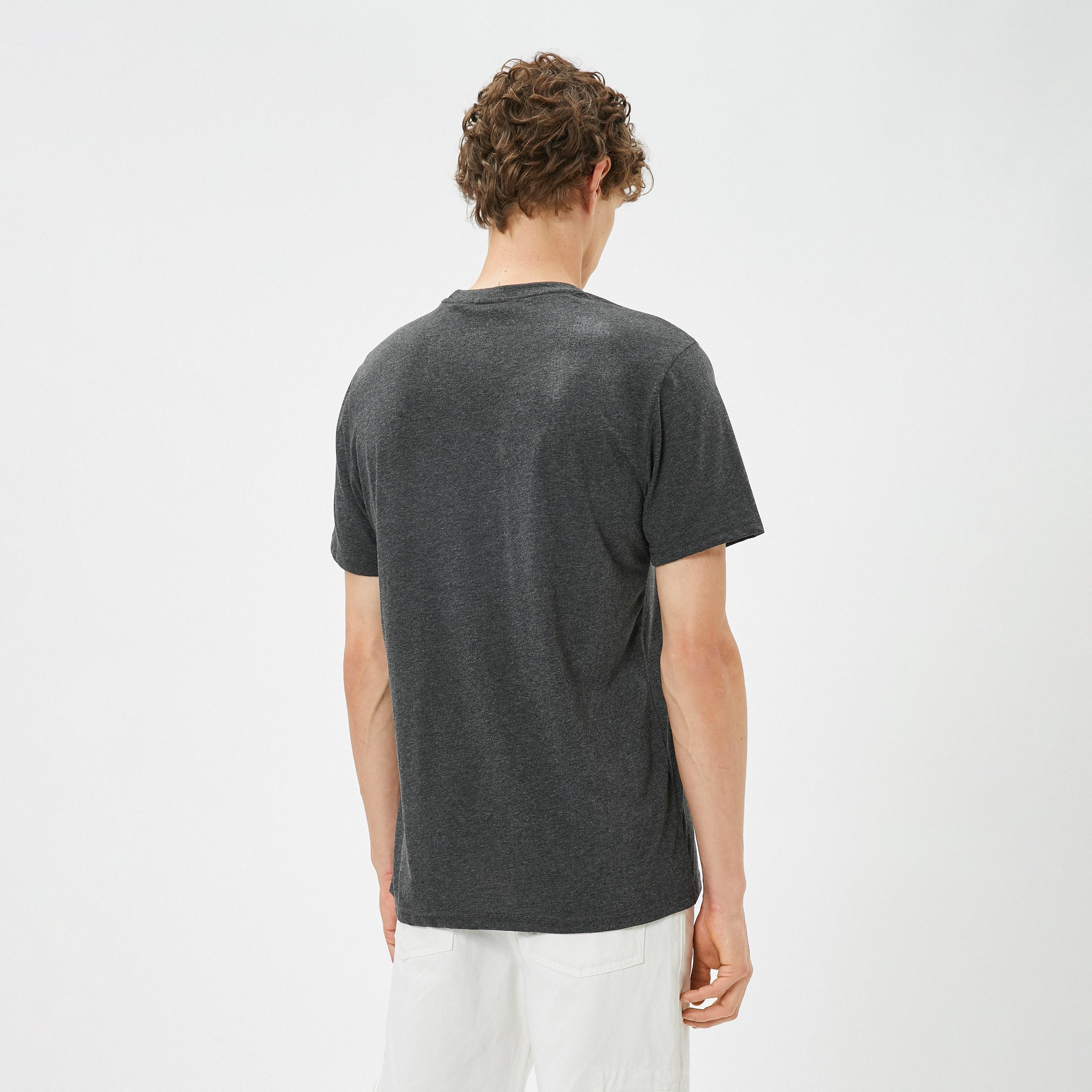 KOTON Heathered Graphic Print Crew Neck Short Sleeves Men's T-Shirt-men-clothing-tshirtsandpolos-tshirts-image-4