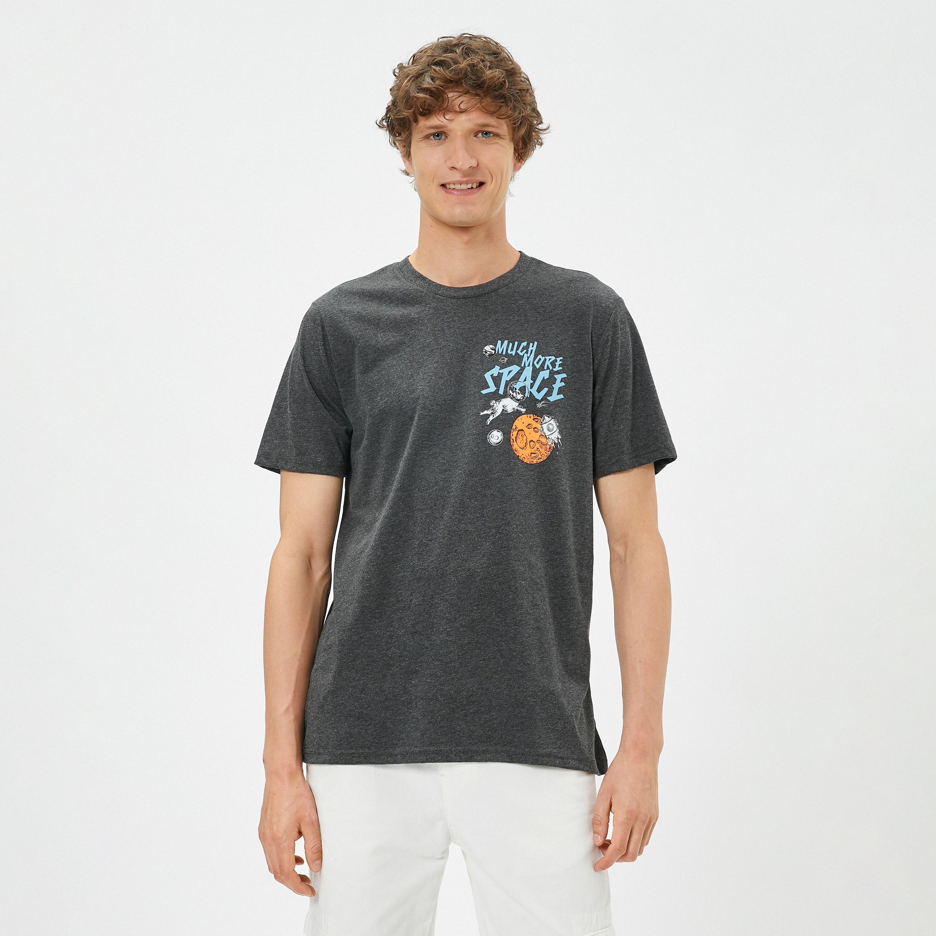 KOTON Heathered Graphic Print Crew Neck Short Sleeves Men's T-Shirt-men-clothing-tshirtsandpolos-tshirts-image-5
