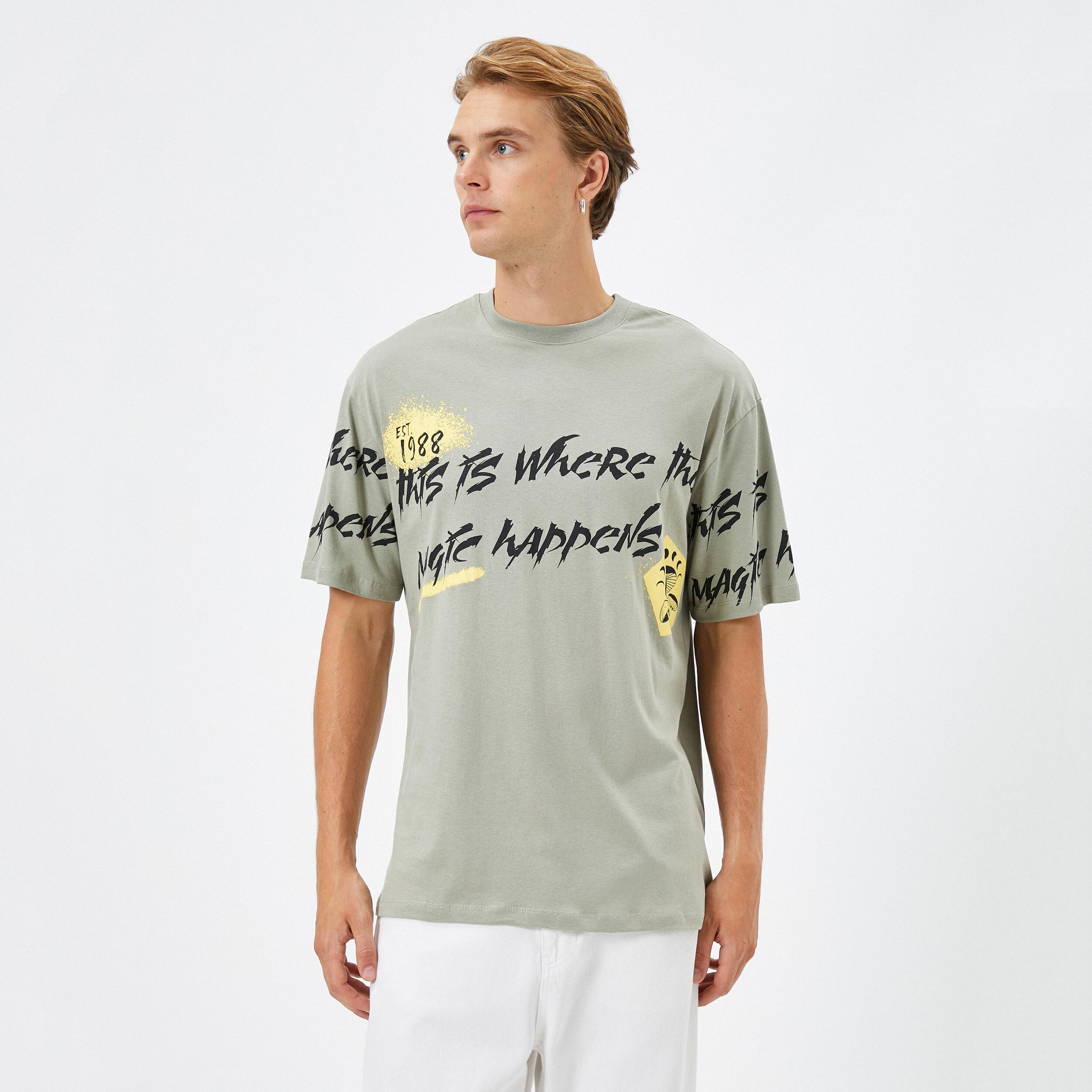 KOTON Text-Print Crew Neck Short Sleeves Men's T-Shirt-men-clothing-tshirtsandpolos-tshirts-image-1