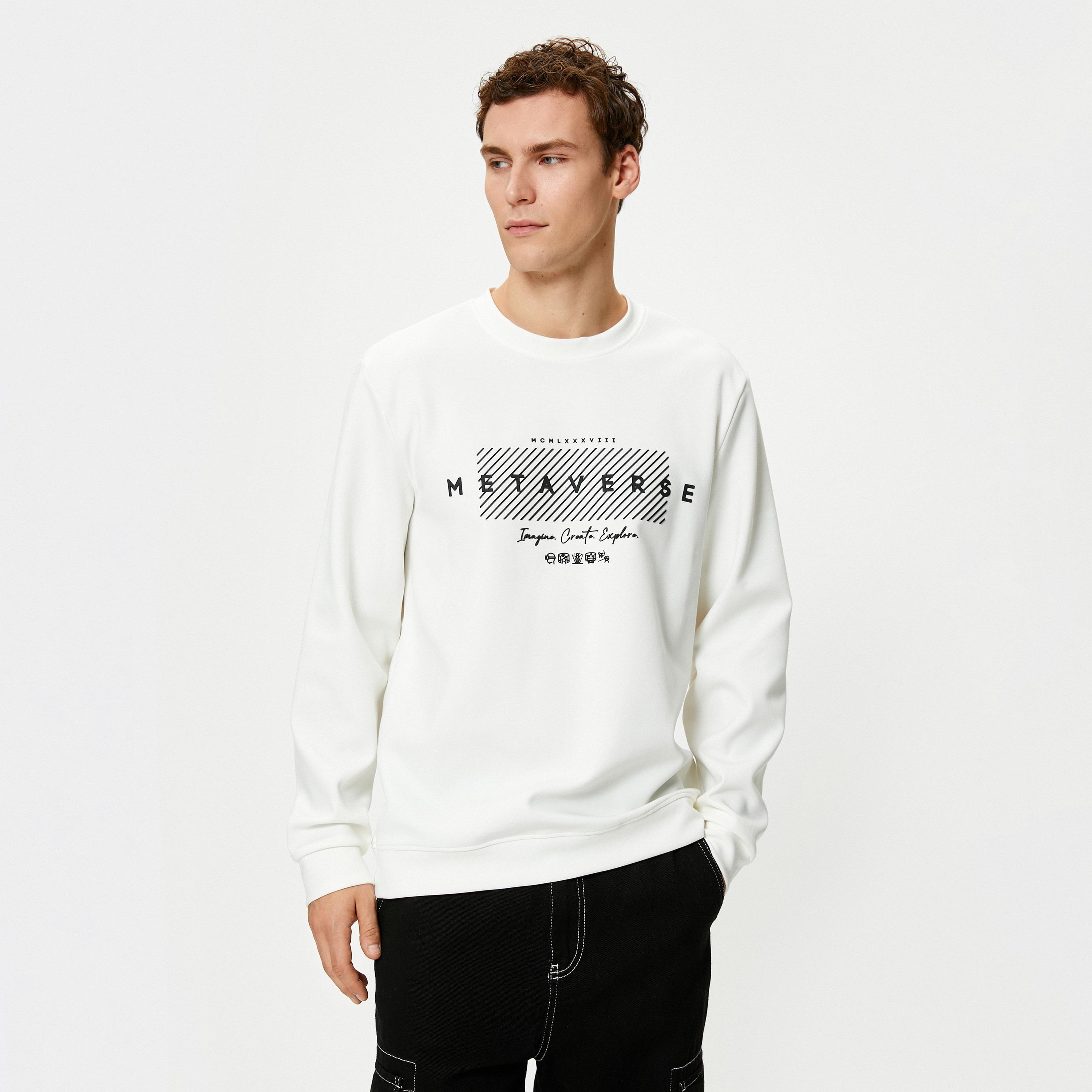 KOTON Graphic Print Round Neck Long Sleeves Men's Sweatshirt-men-winterwear-hoodiesandsweatshirts-image-1