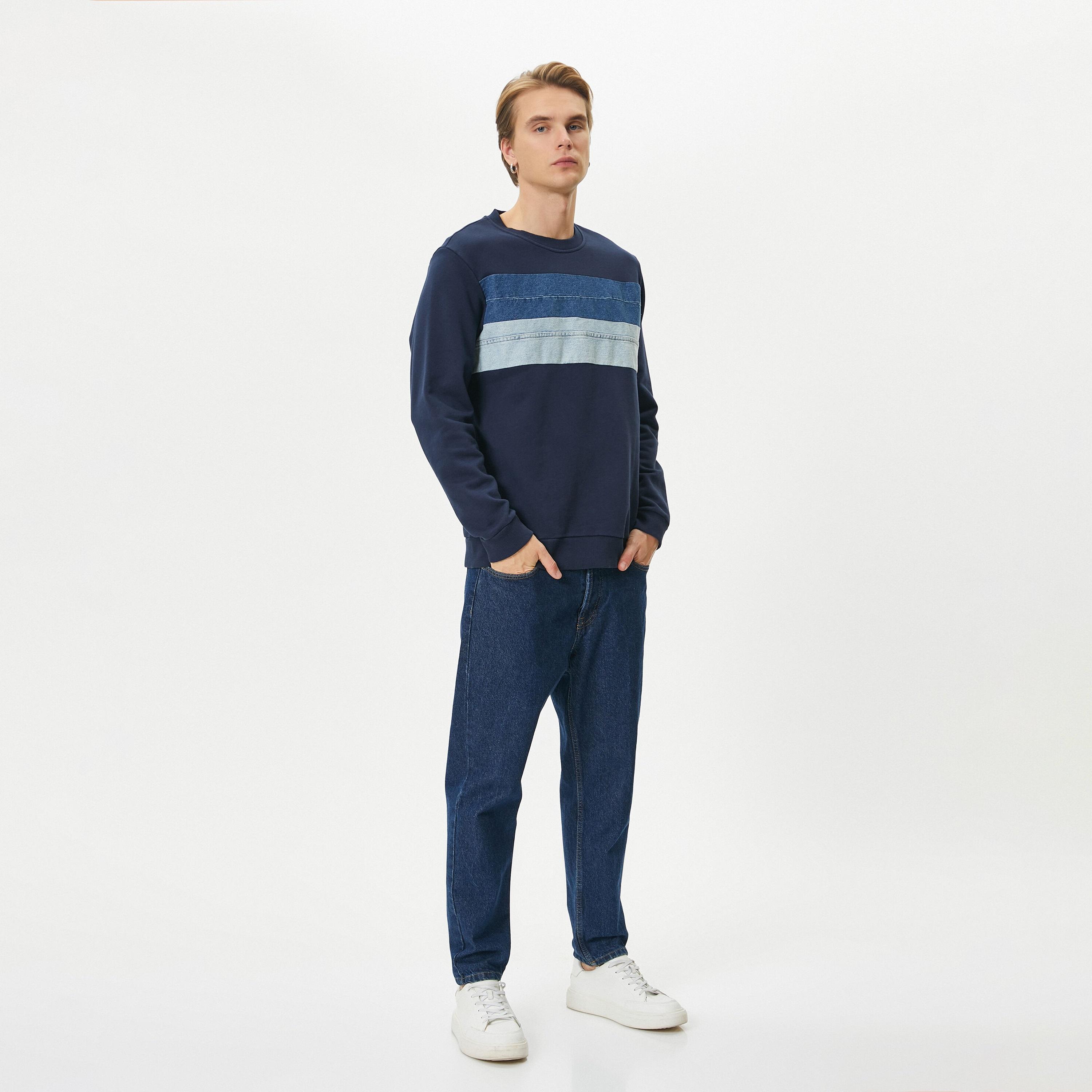 KOTON Color-Blocked Round Neck Long Sleeves Men's Sweatshirt-men-winterwear-hoodiesandsweatshirts-image-2