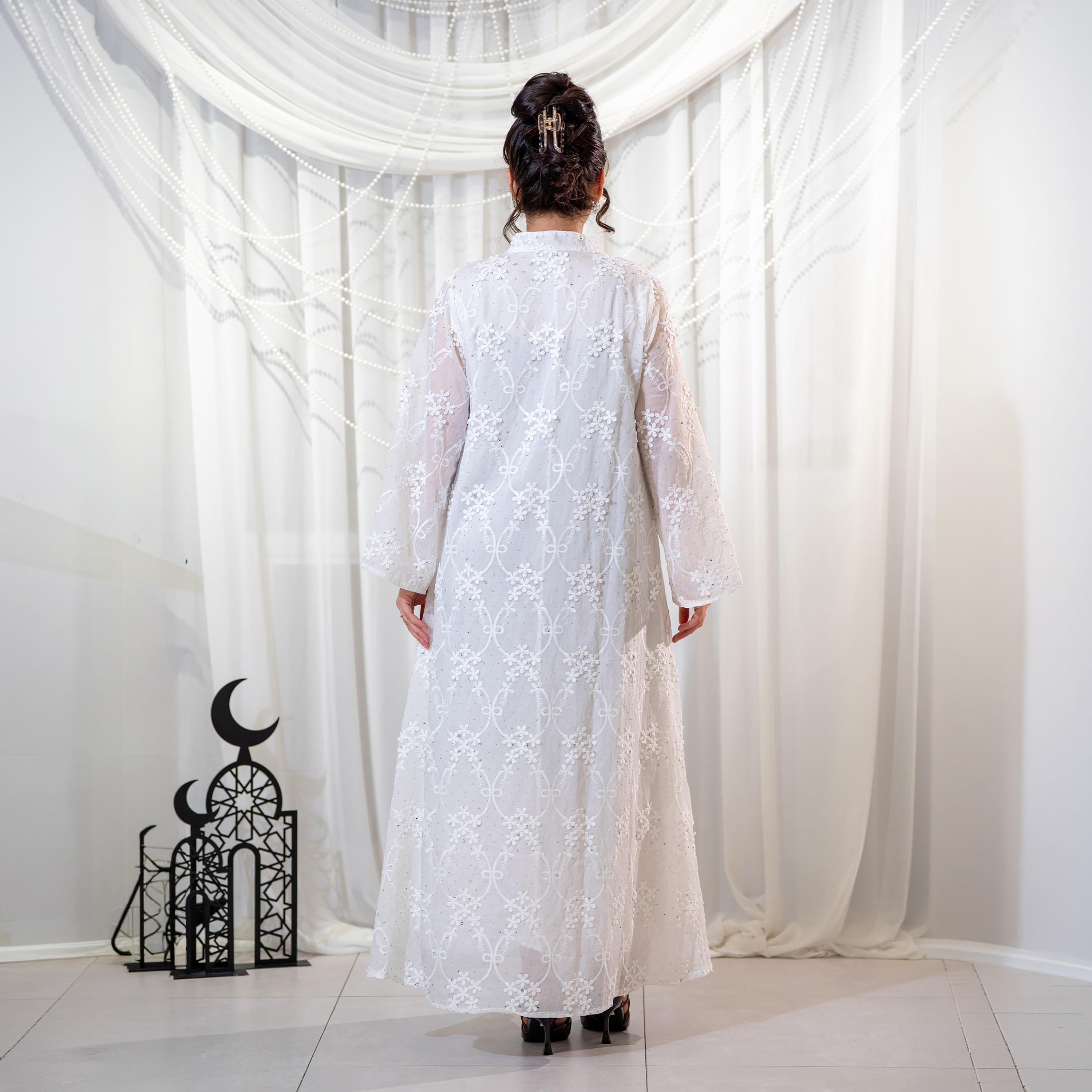 Zahiyh White Floral Embroidered Mandarin Collar Wide Sleeves Women's Evening Jalabiya-women-arabicclothing-jalabiyas-image-5