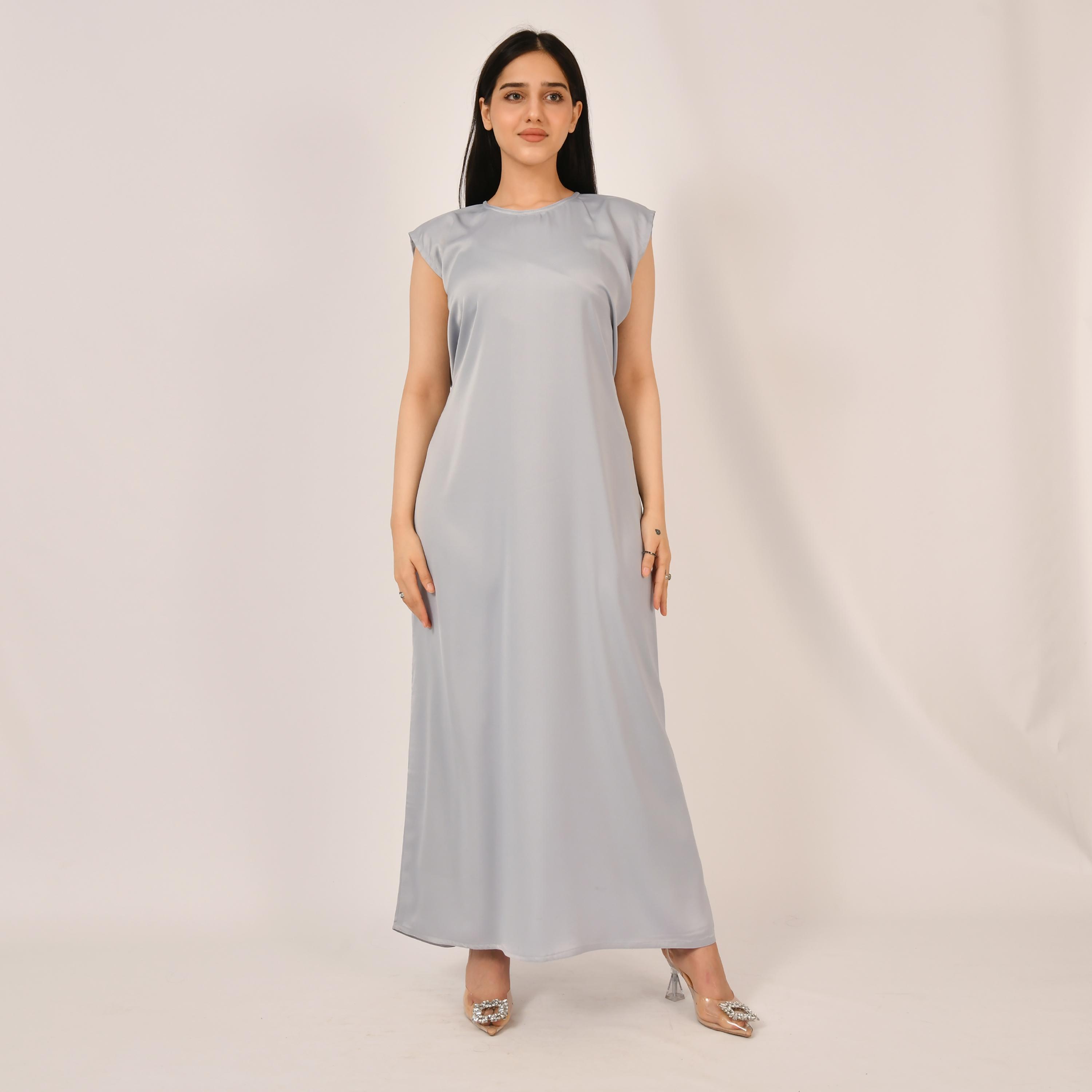 Hawraa Light Blue Cap Sleeves Satin Abaya Inner Dress-women-arabicclothing-abayainner-image-1