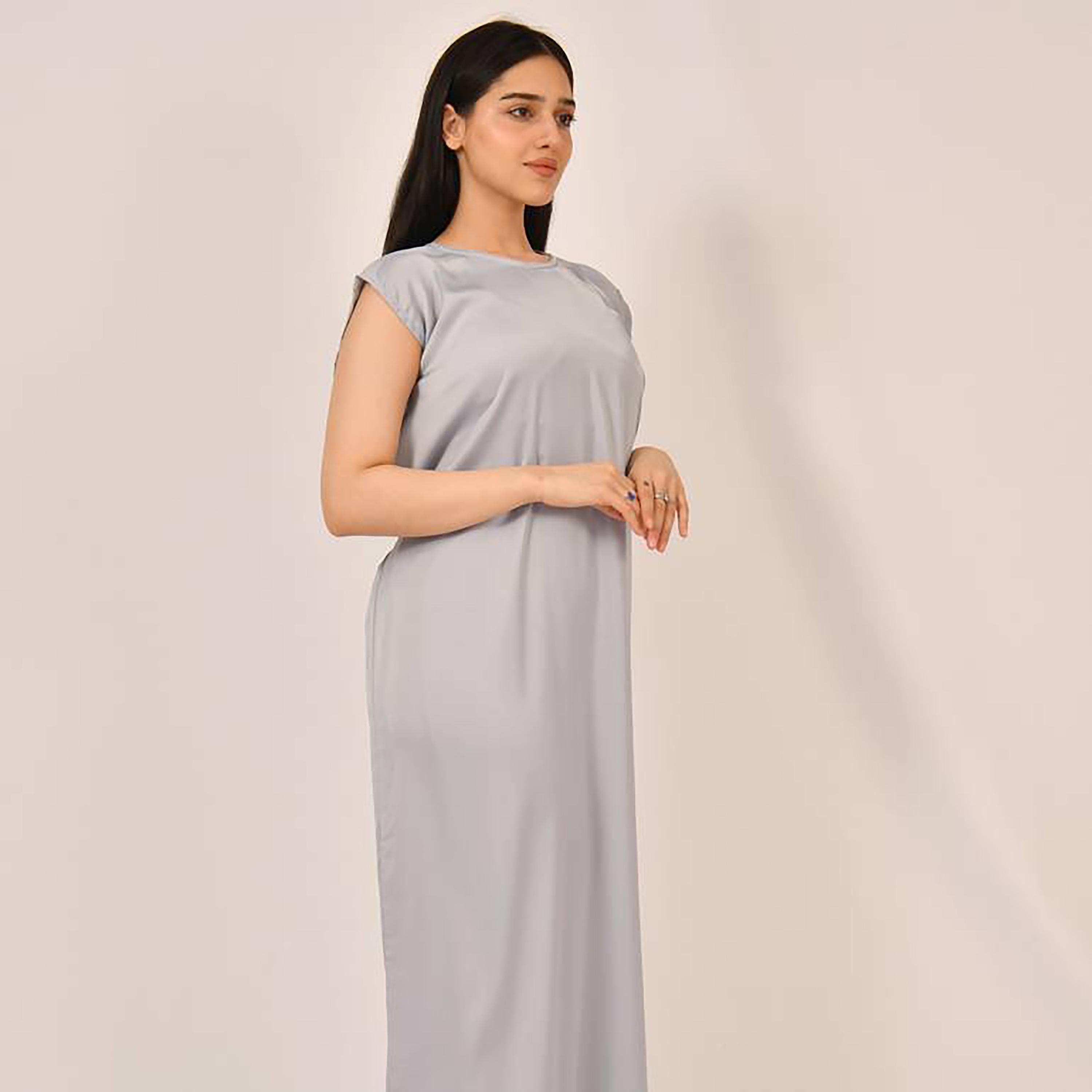 Hawraa Light Blue Cap Sleeves Satin Abaya Inner Dress-women-arabicclothing-abayainner-image-2