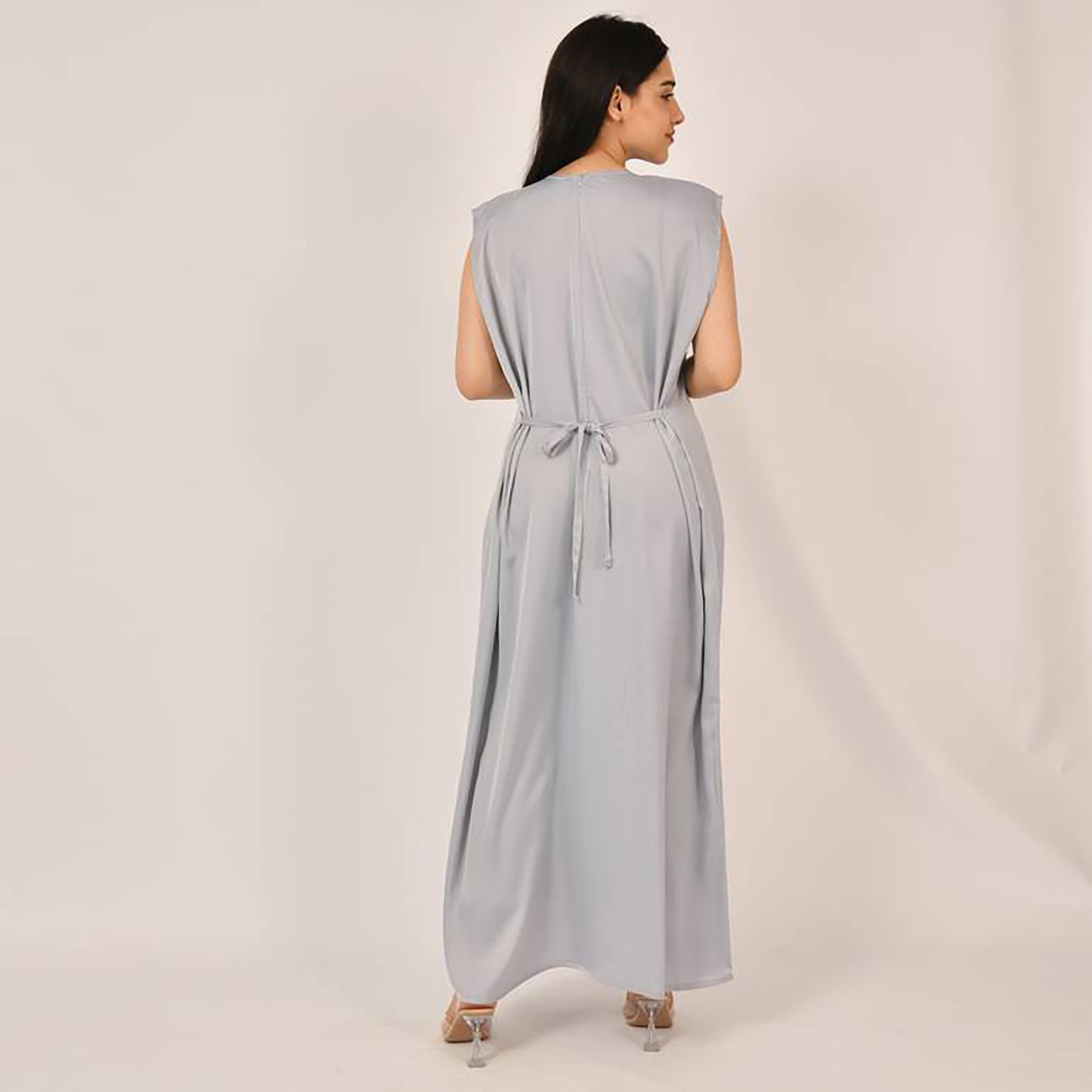 Hawraa Light Blue Cap Sleeves Satin Abaya Inner Dress-women-arabicclothing-abayainner-image-3