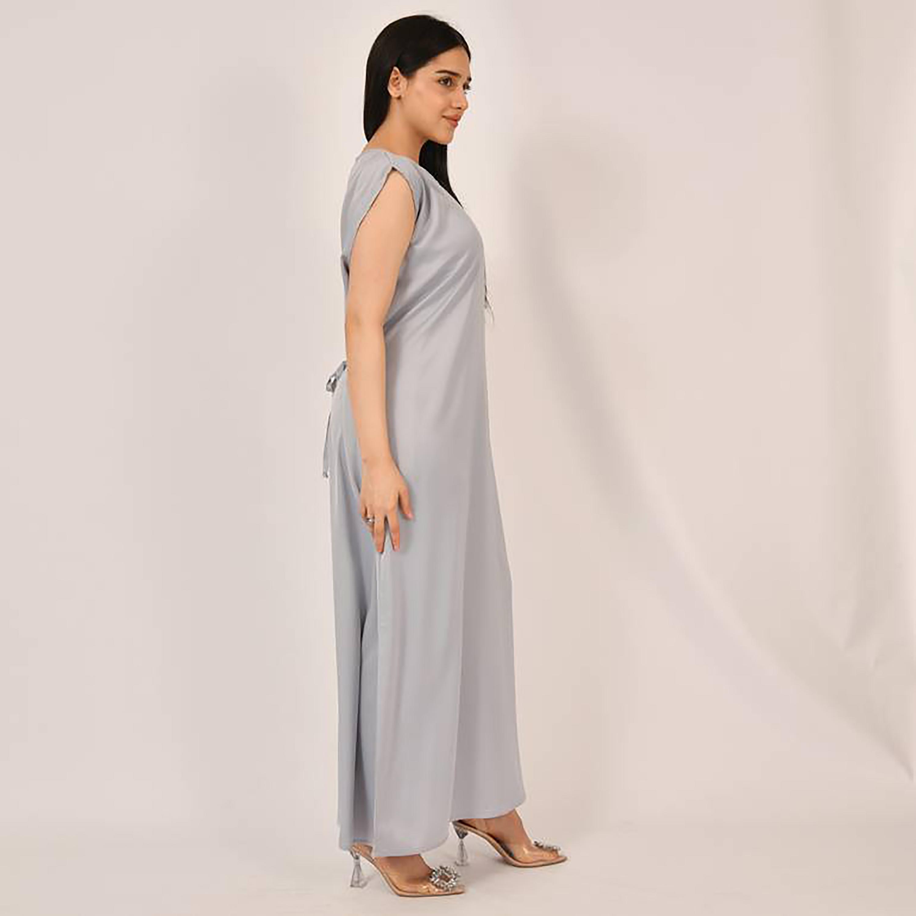 Hawraa Light Blue Cap Sleeves Satin Abaya Inner Dress-women-arabicclothing-abayainner-image-4