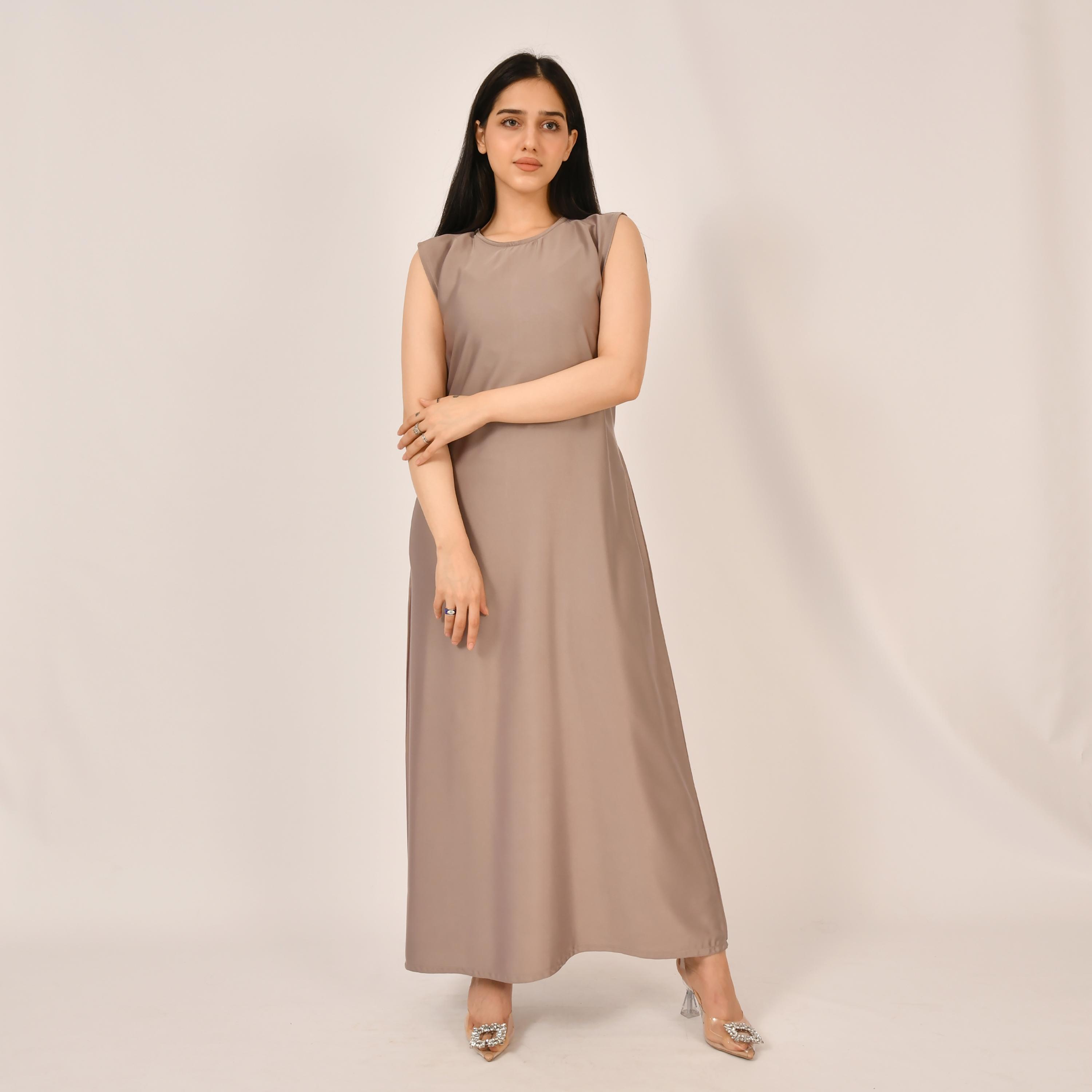Hawraa Beige Satin Abaya Inner Dress-women-arabicclothing-abayainner-image-1