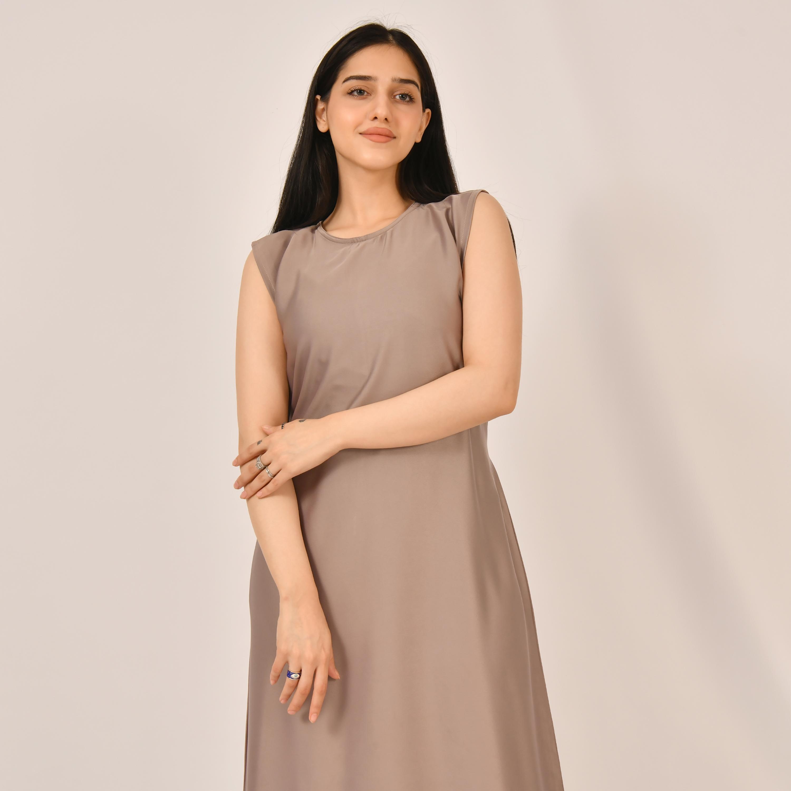Hawraa Beige Satin Abaya Inner Dress-women-arabicclothing-abayainner-image-2