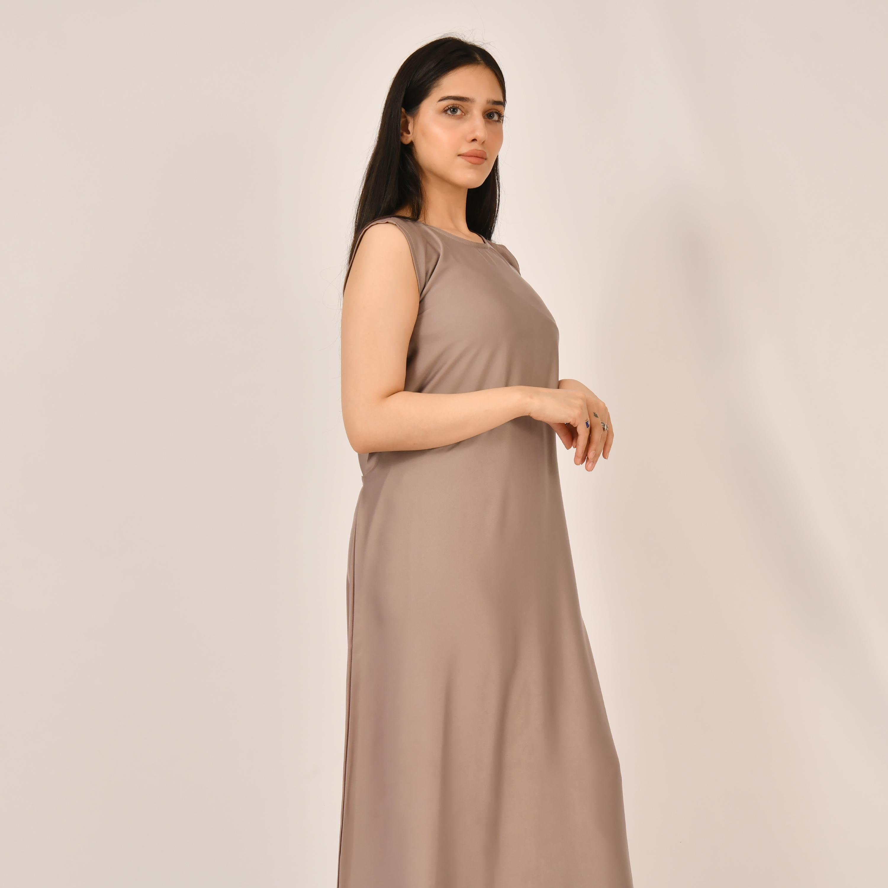 Hawraa Beige Satin Abaya Inner Dress-women-arabicclothing-abayainner-image-4