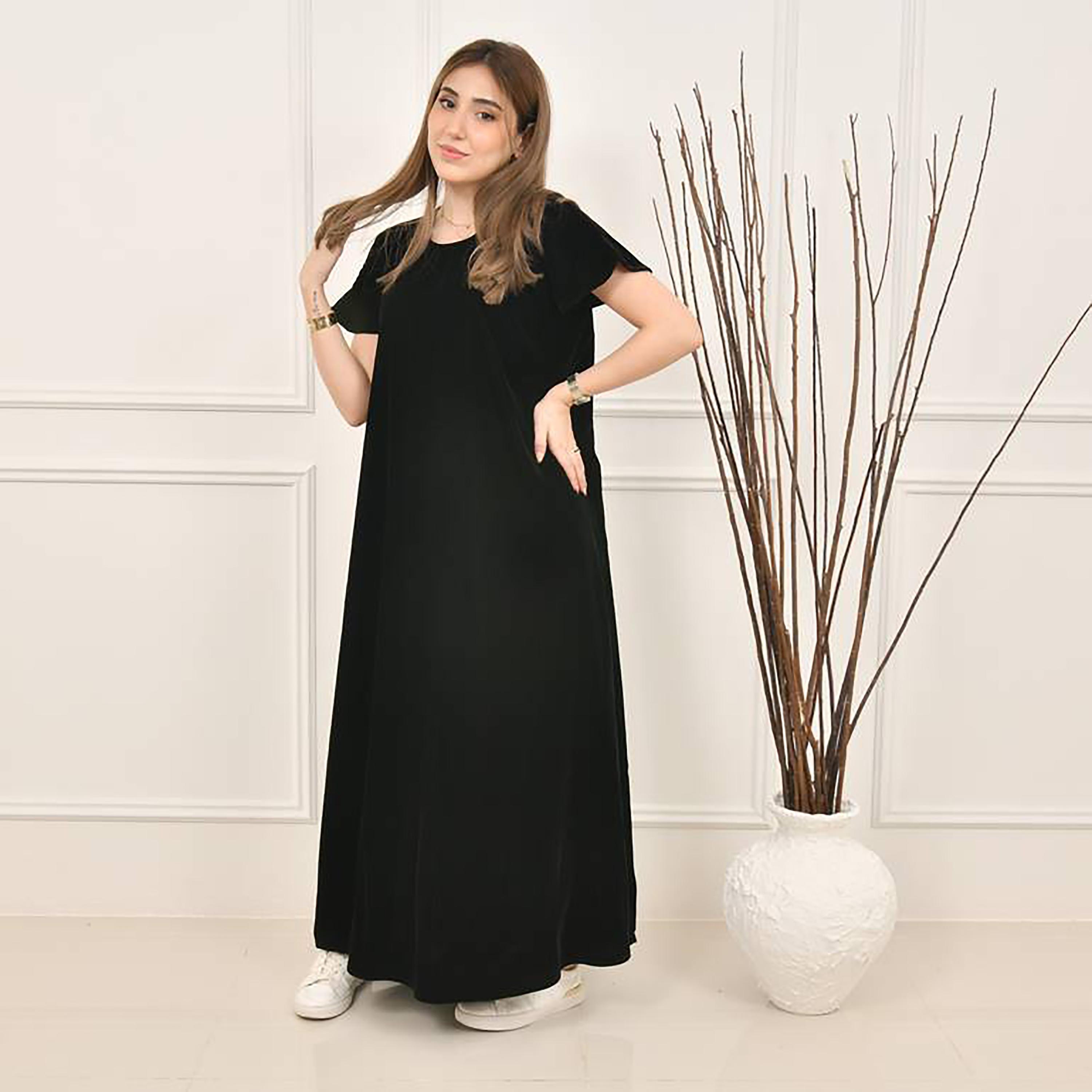 Hawraa Black Velvet Abaya Inner Dress-women-arabicclothing-abayainner-image-1