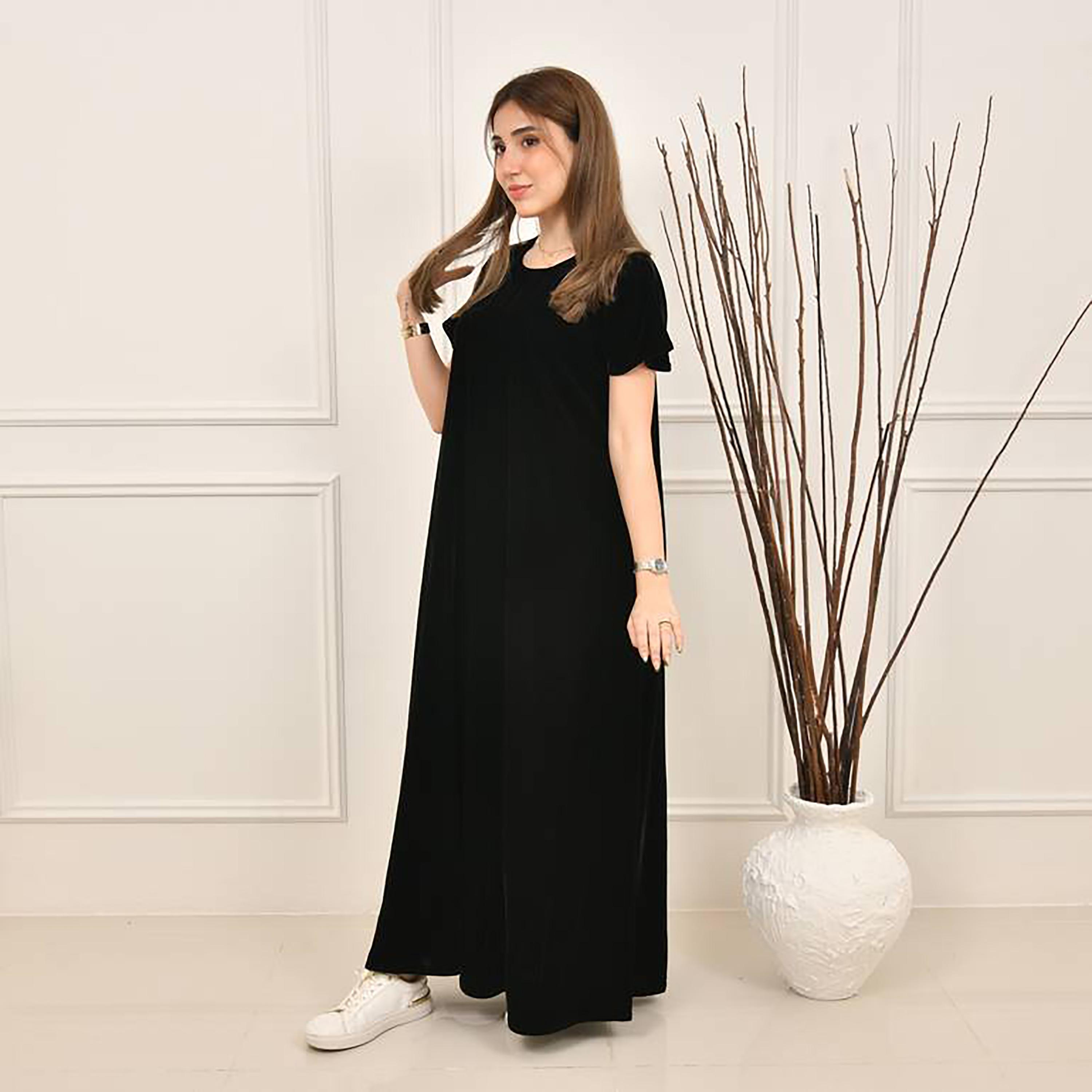 Hawraa Black Velvet Abaya Inner Dress-women-arabicclothing-abayainner-image-4