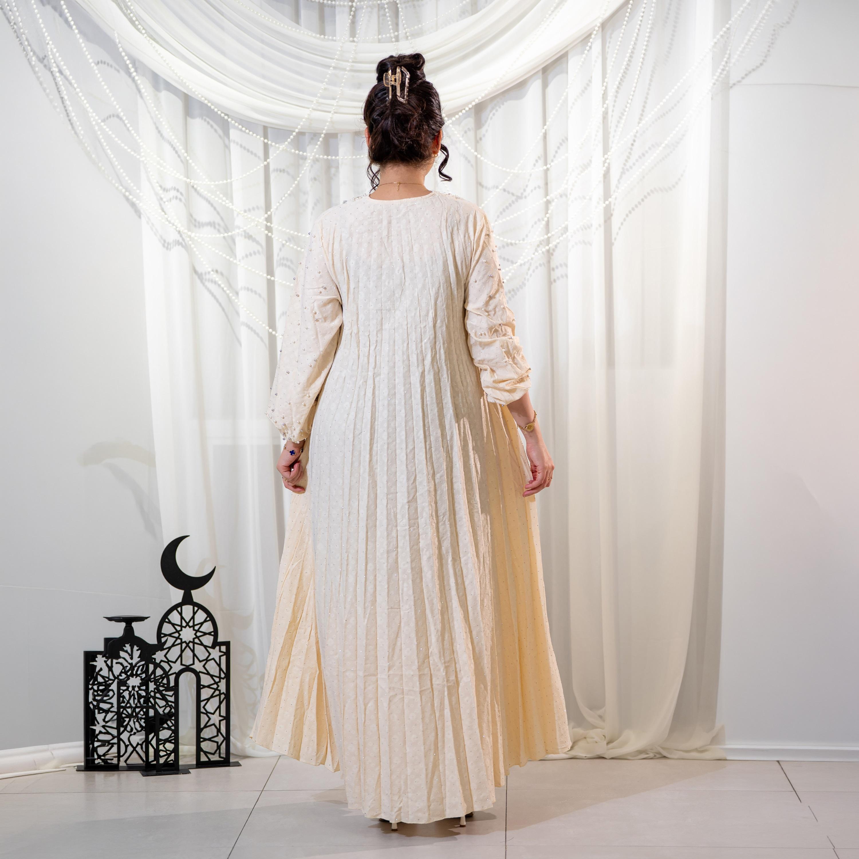 Zahiyh Pleated & Pearl Detailed Women's Evening Jalabiya-women-arabicclothing-jalabiyas-image-5