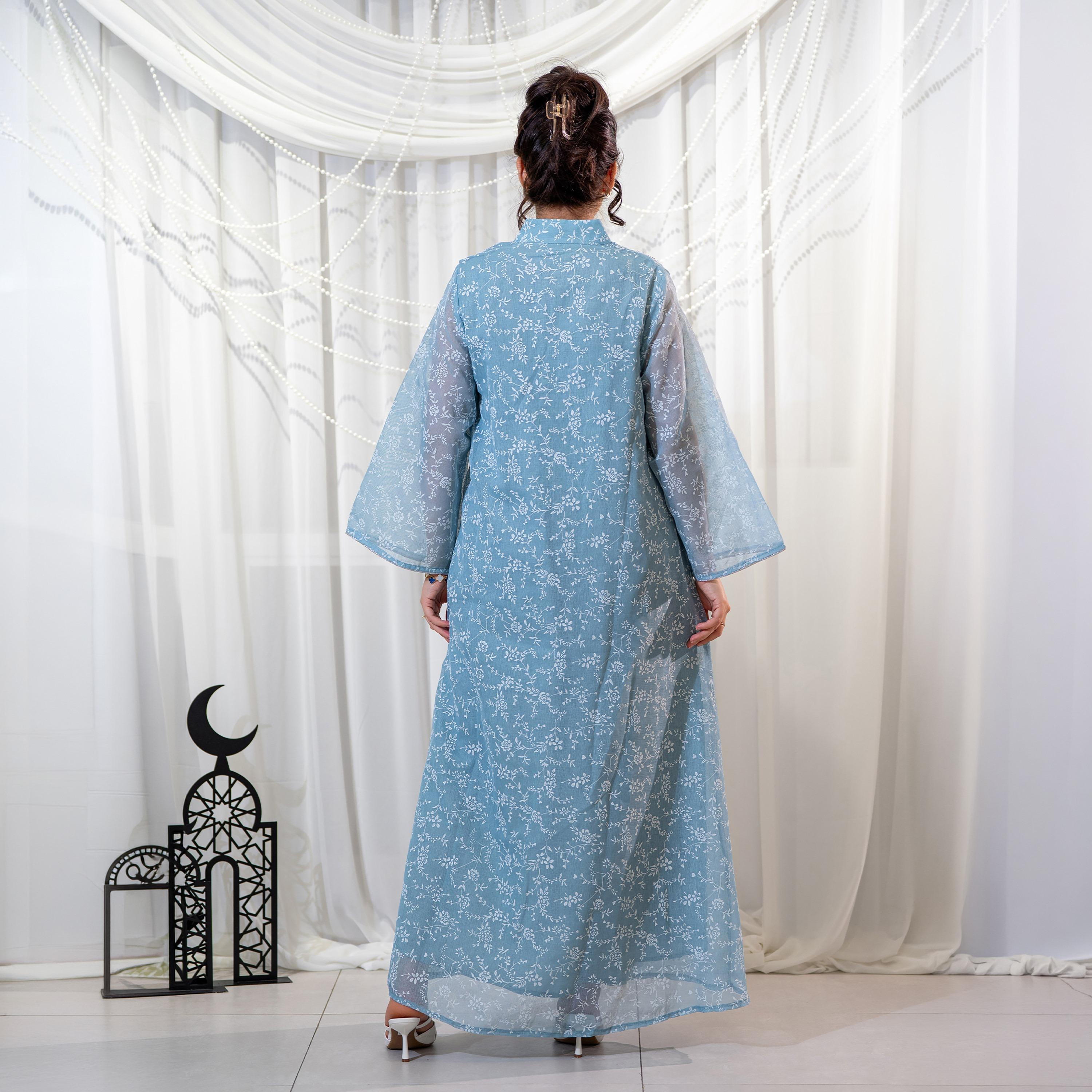 جلابية سهرة نسائية بياقة ماندارين وتطريز زهور وترتر وأكمام واسعة من زاهية-women-arabicclothing-jalabiyas-image-5