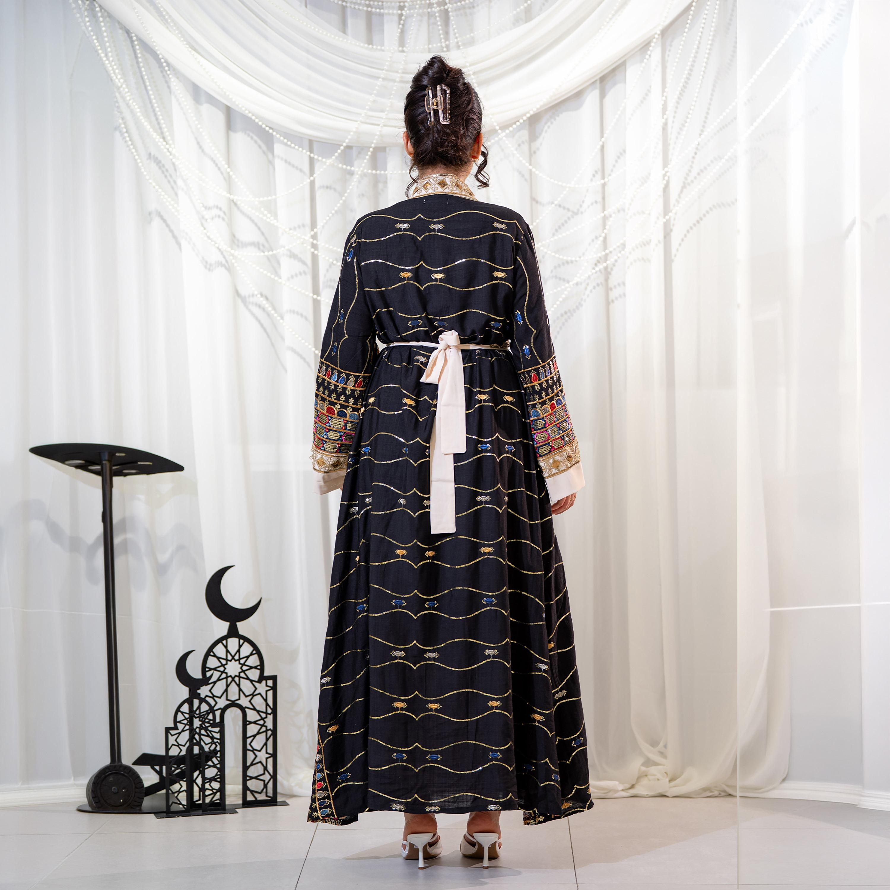 جلابية سهرة نسائية بتطريز وترتر وأكمام واسعة مع جاكيت - أسود من زاهية-women-arabicclothing-jalabiyas-image-5