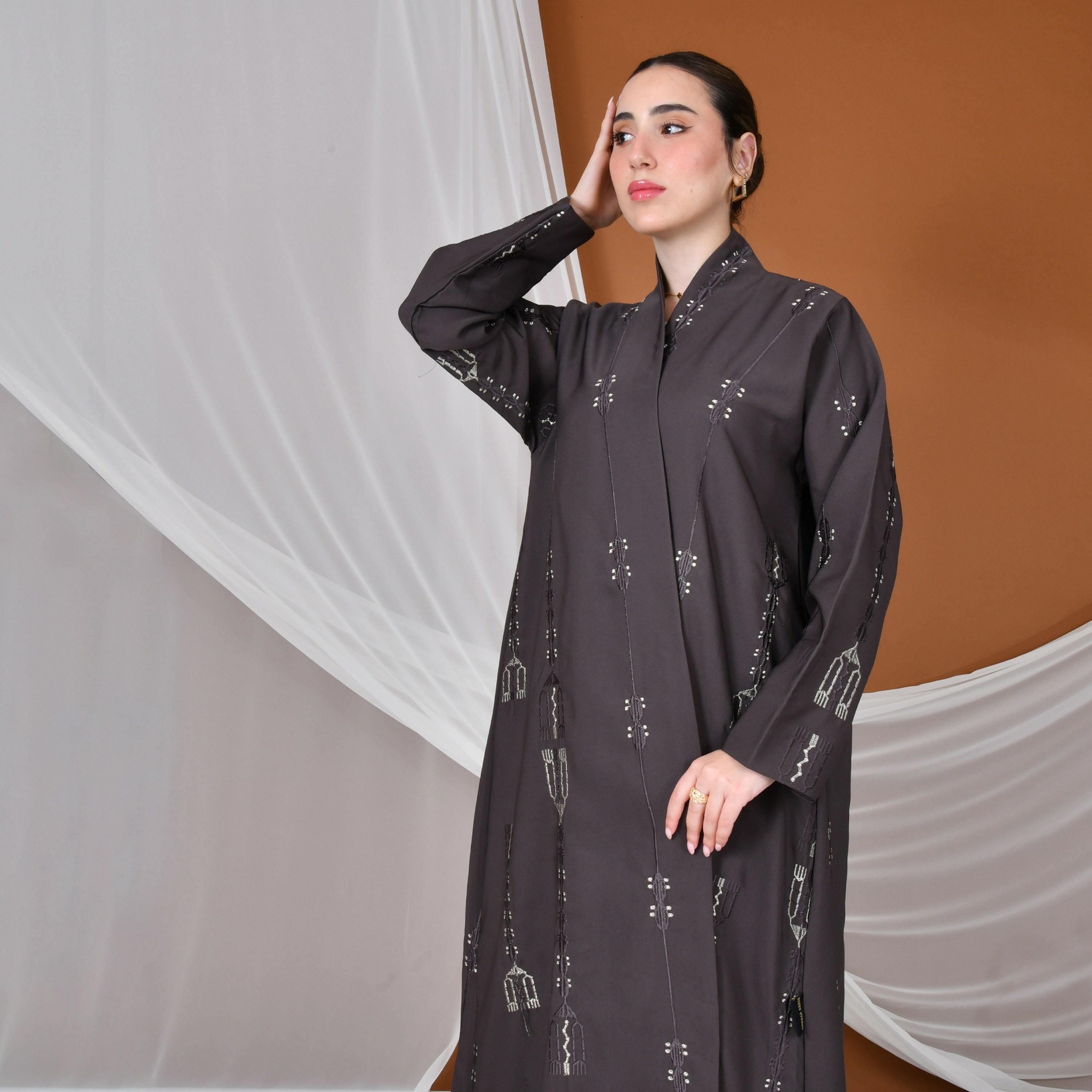 Hawraa All-Over Embroidered Linen Women's Abaya-women-arabicclothing-abayas-image-2