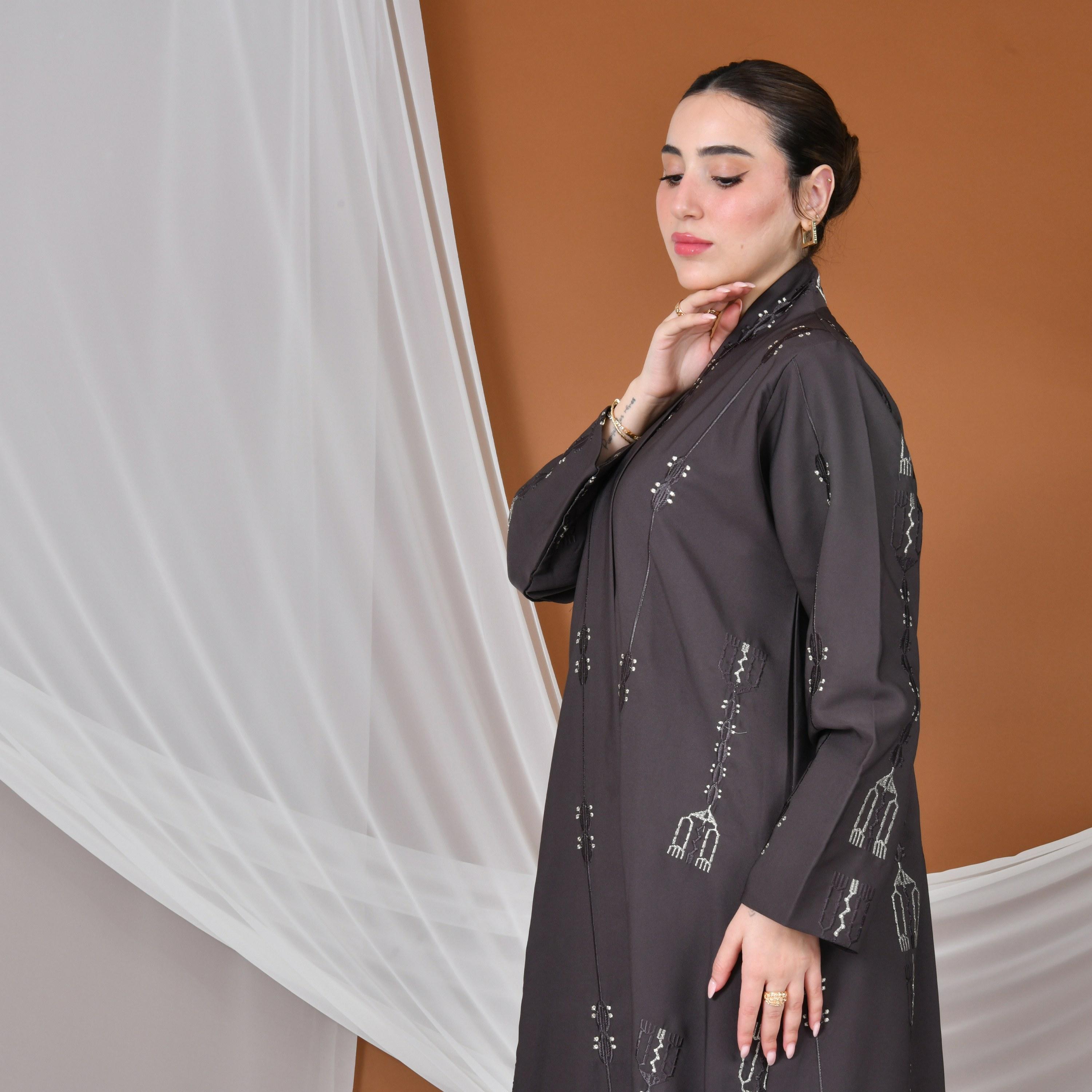 Hawraa All-Over Embroidered Linen Women's Abaya-women-arabicclothing-abayas-image-3