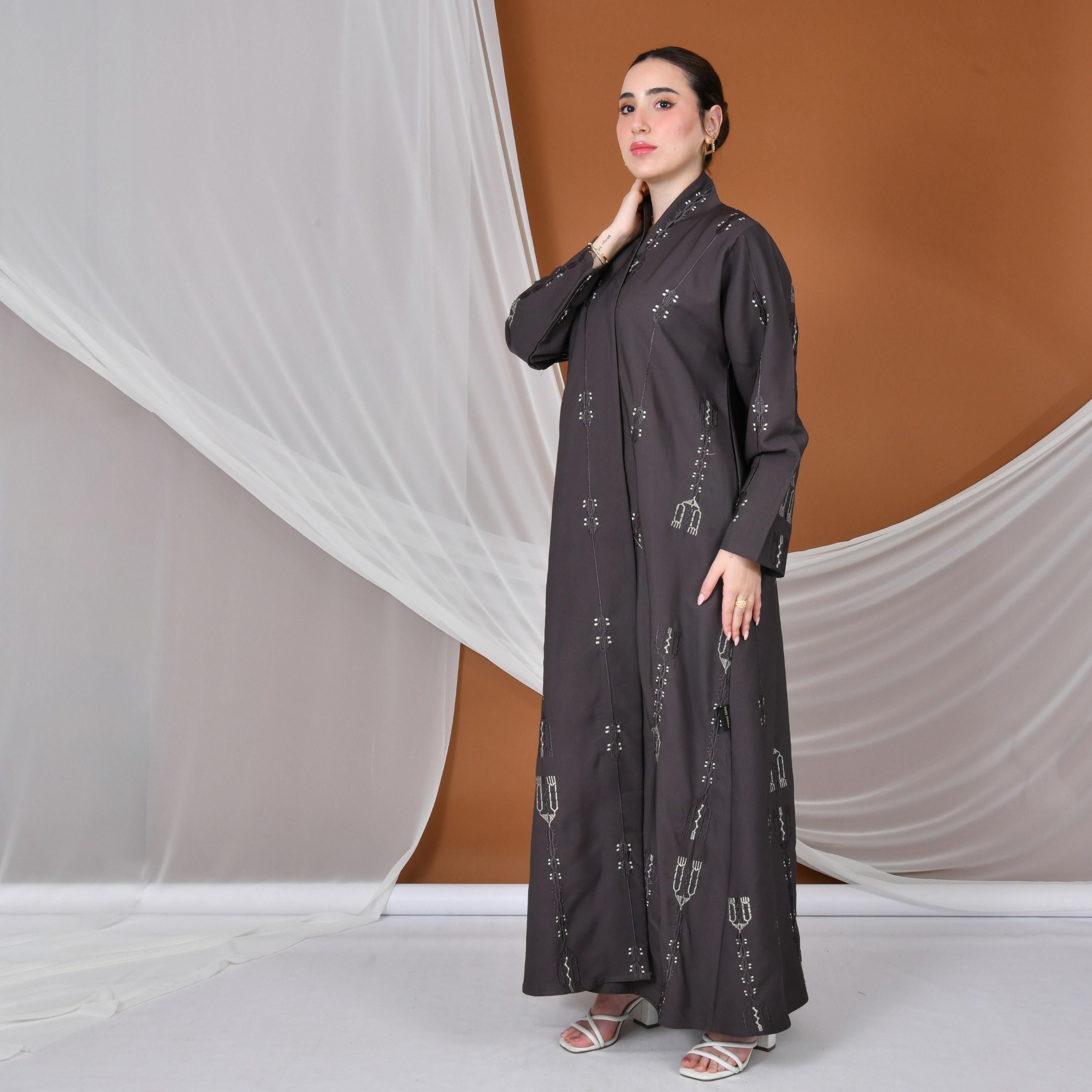 Hawraa All-Over Embroidered Linen Women's Abaya-women-arabicclothing-abayas-image-4