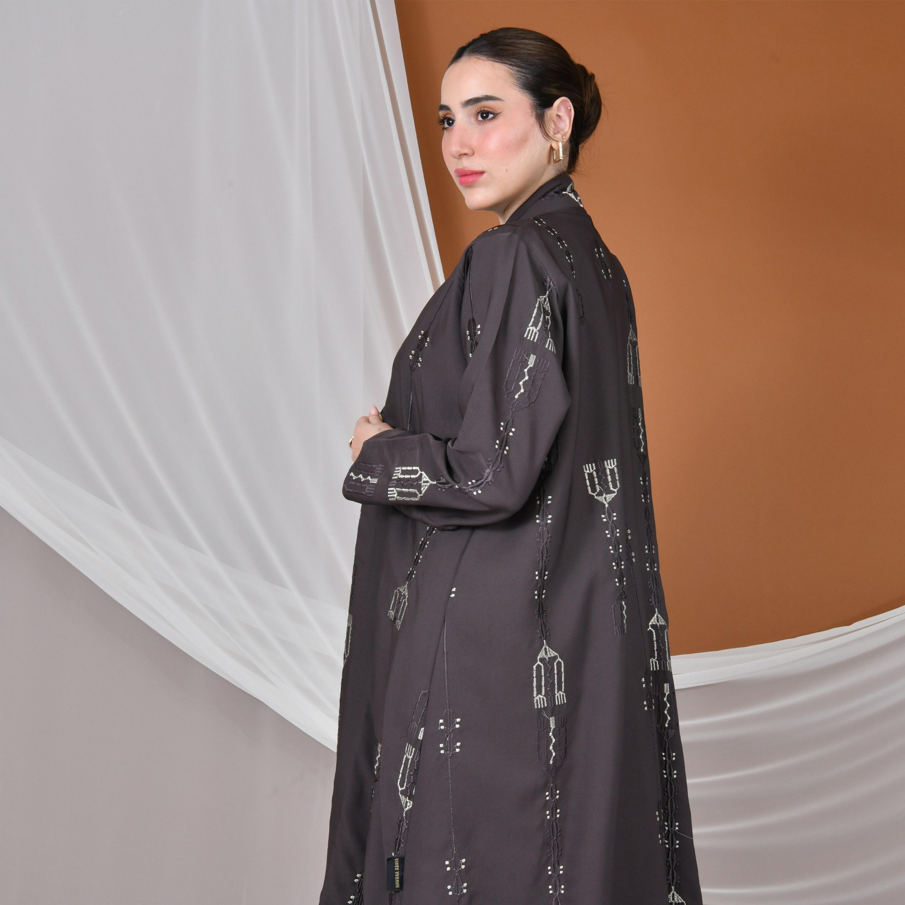 Hawraa All-Over Embroidered Linen Women's Abaya-women-arabicclothing-abayas-image-5
