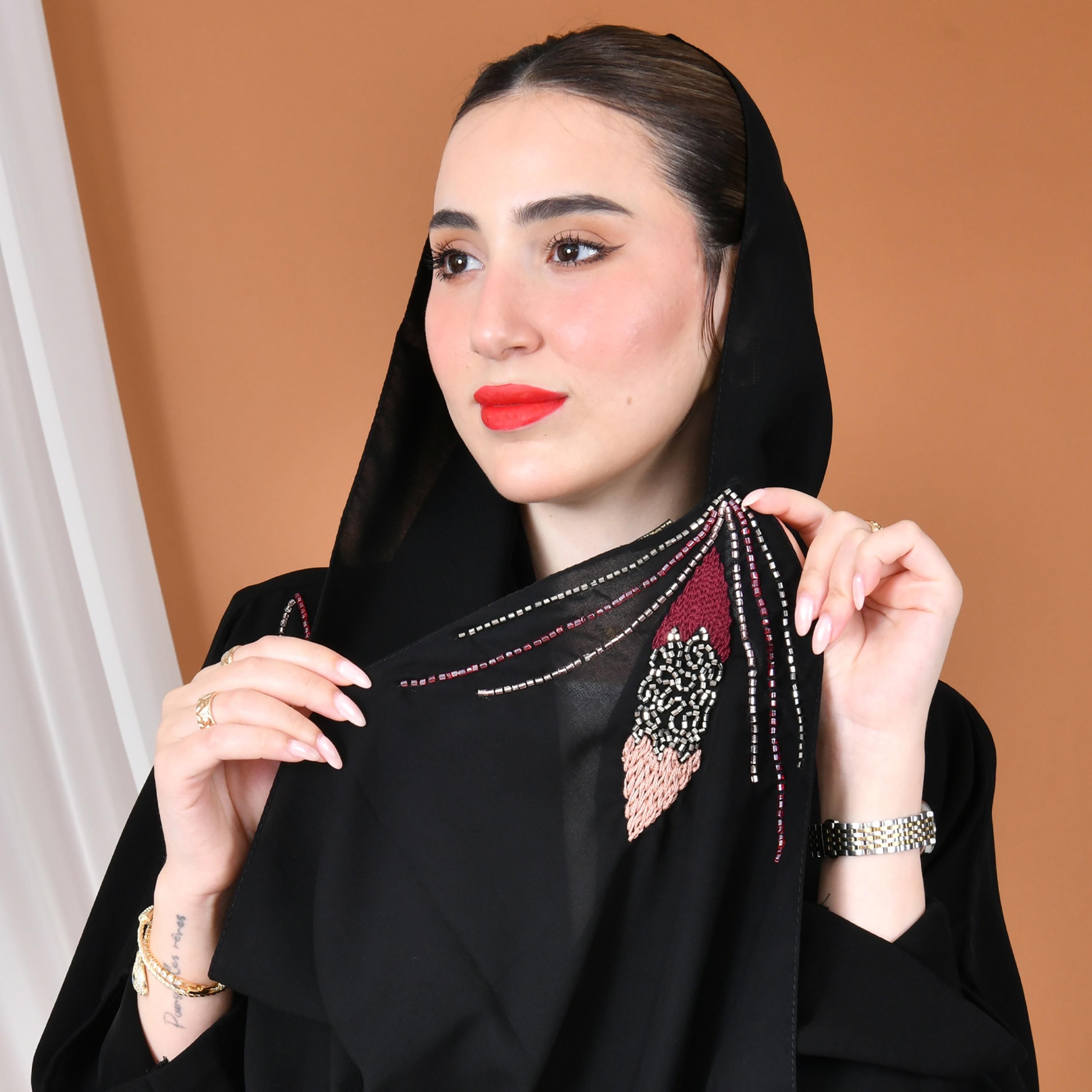 Hawraa Abaya Black Embroidered Linen Women's Evening Abaya-women-arabicclothing-abayas-image-3