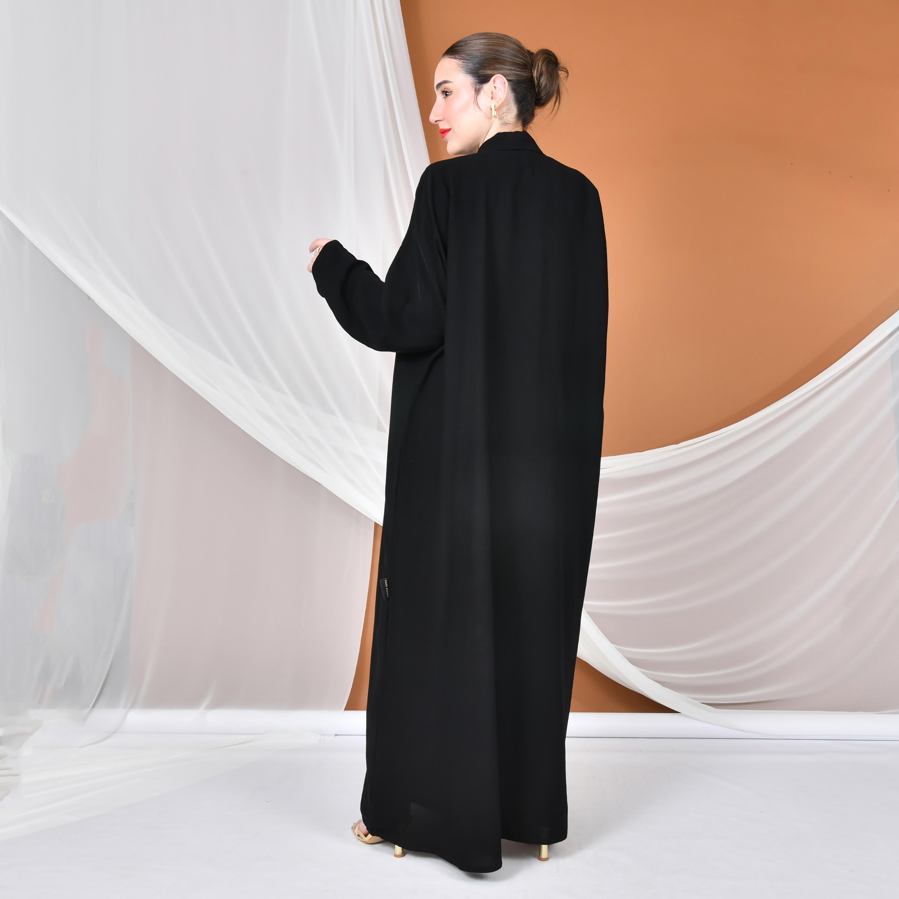 Hawraa Abaya Black Embroidered Linen Women's Evening Abaya-women-arabicclothing-abayas-image-5