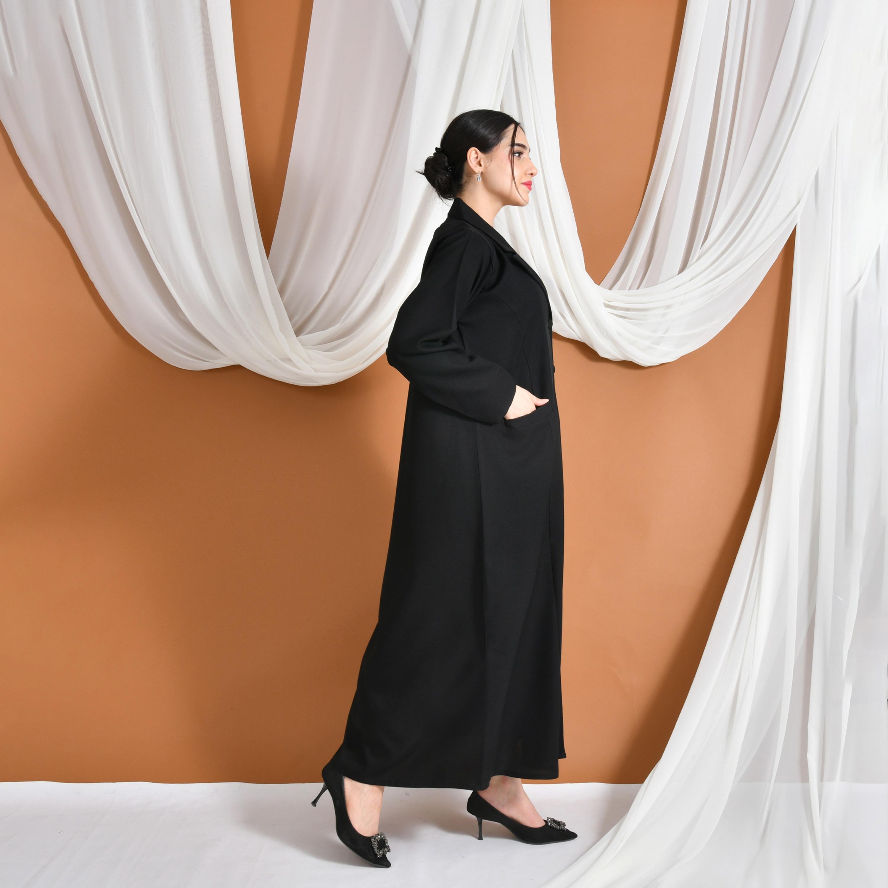 Hawraa Abaya Black Lapel Collar Linen Women's Formal Blazer Style Abaya-women-arabicclothing-abayas-image-6