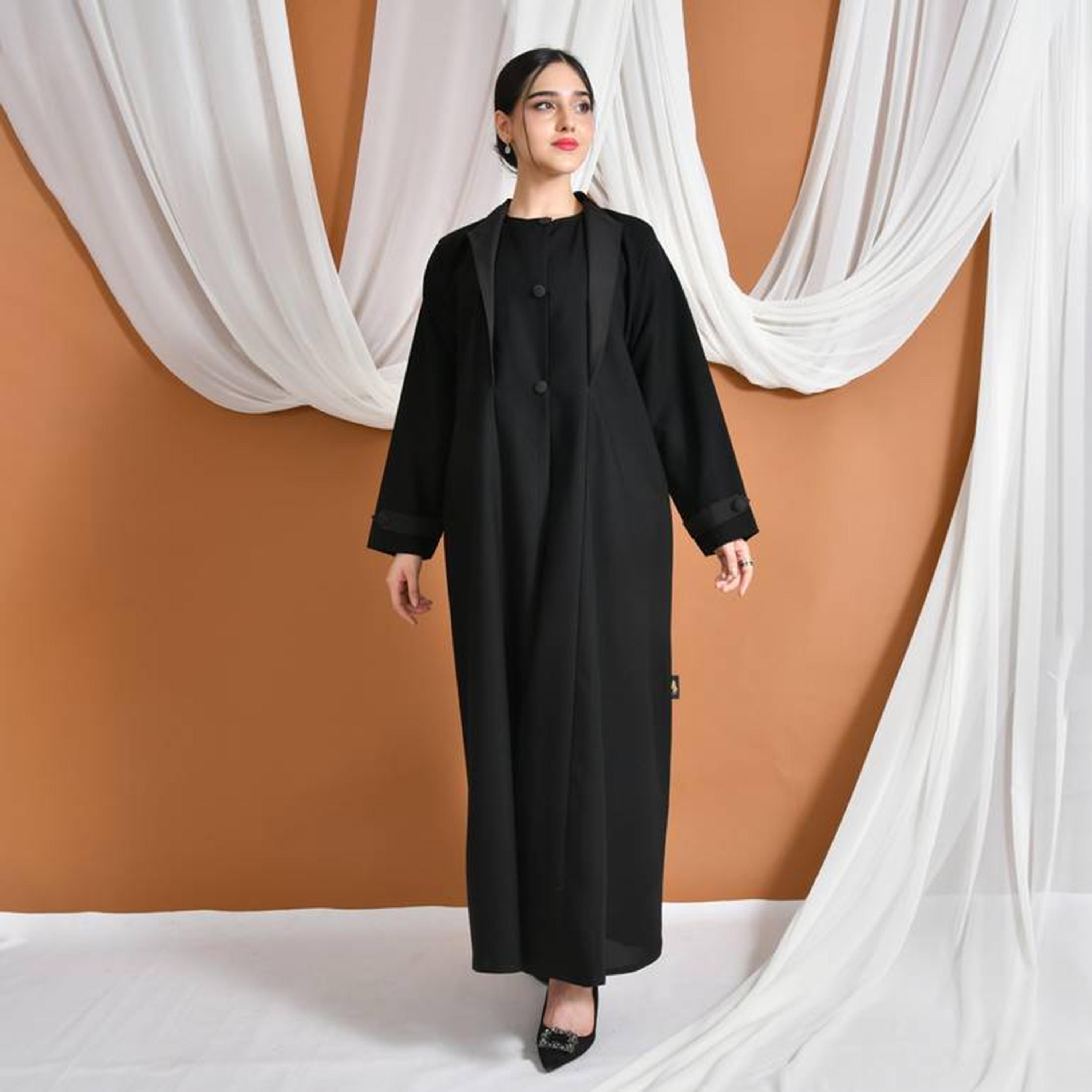 Hawraa Abaya Black Linen Women's Abaya-women-arabicclothing-abayas-image-1