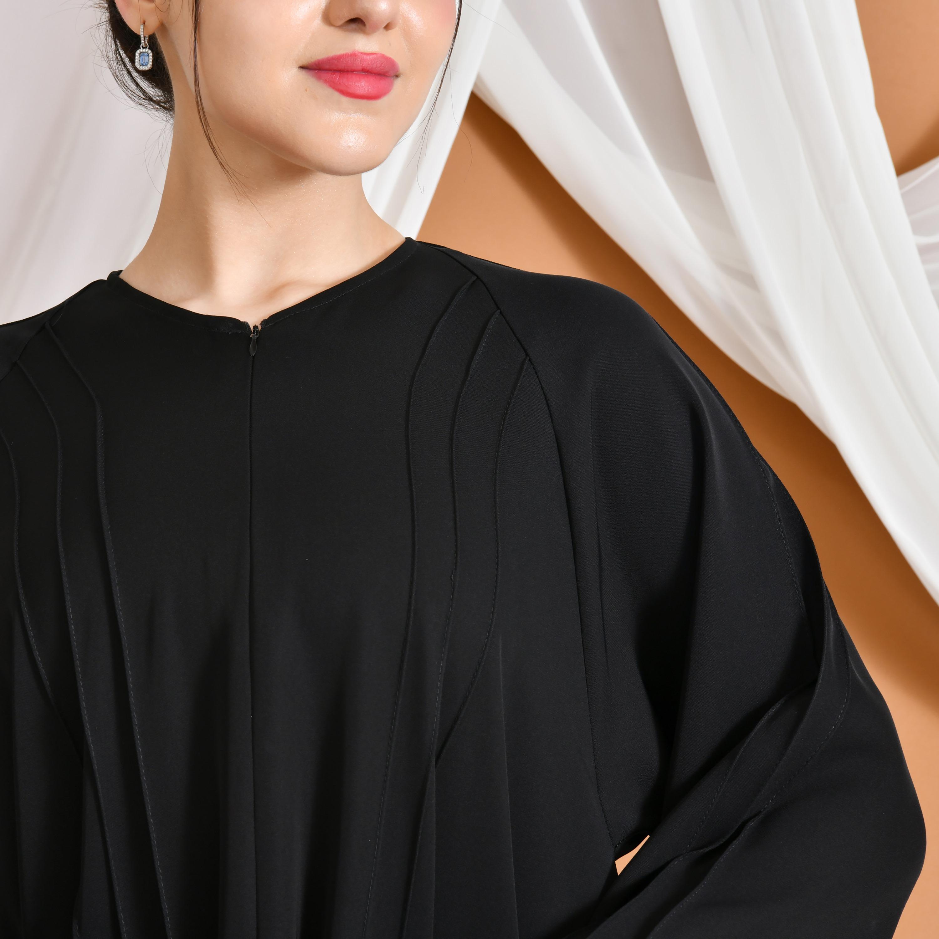 Hawraa Abaya Black Linen Women's Flared Abaya-women-arabicclothing-abayas-image-4