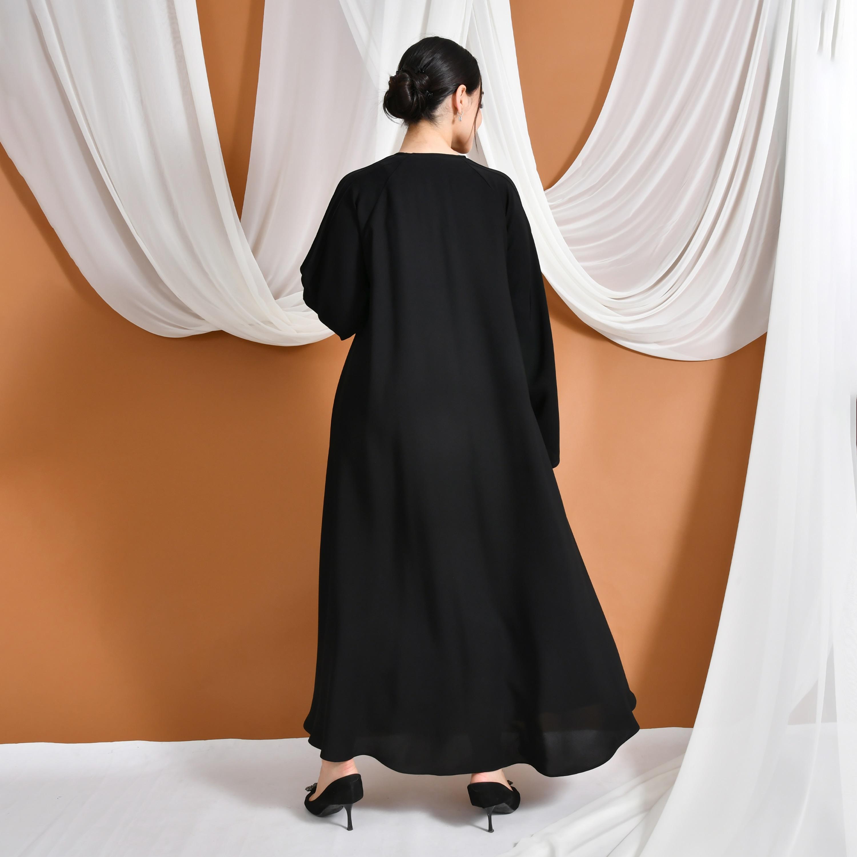Hawraa Abaya Black Linen Women's Flared Abaya-women-arabicclothing-abayas-image-5