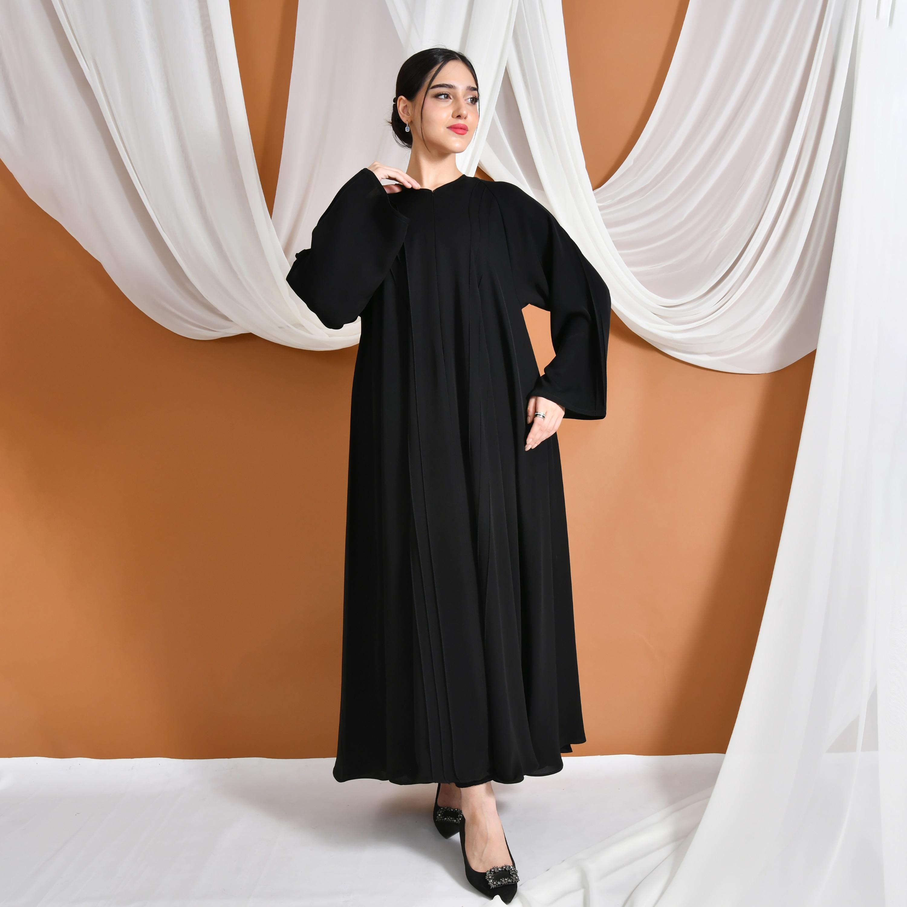 Hawraa Abaya Black Linen Women's Flared Abaya-women-arabicclothing-abayas-image-6