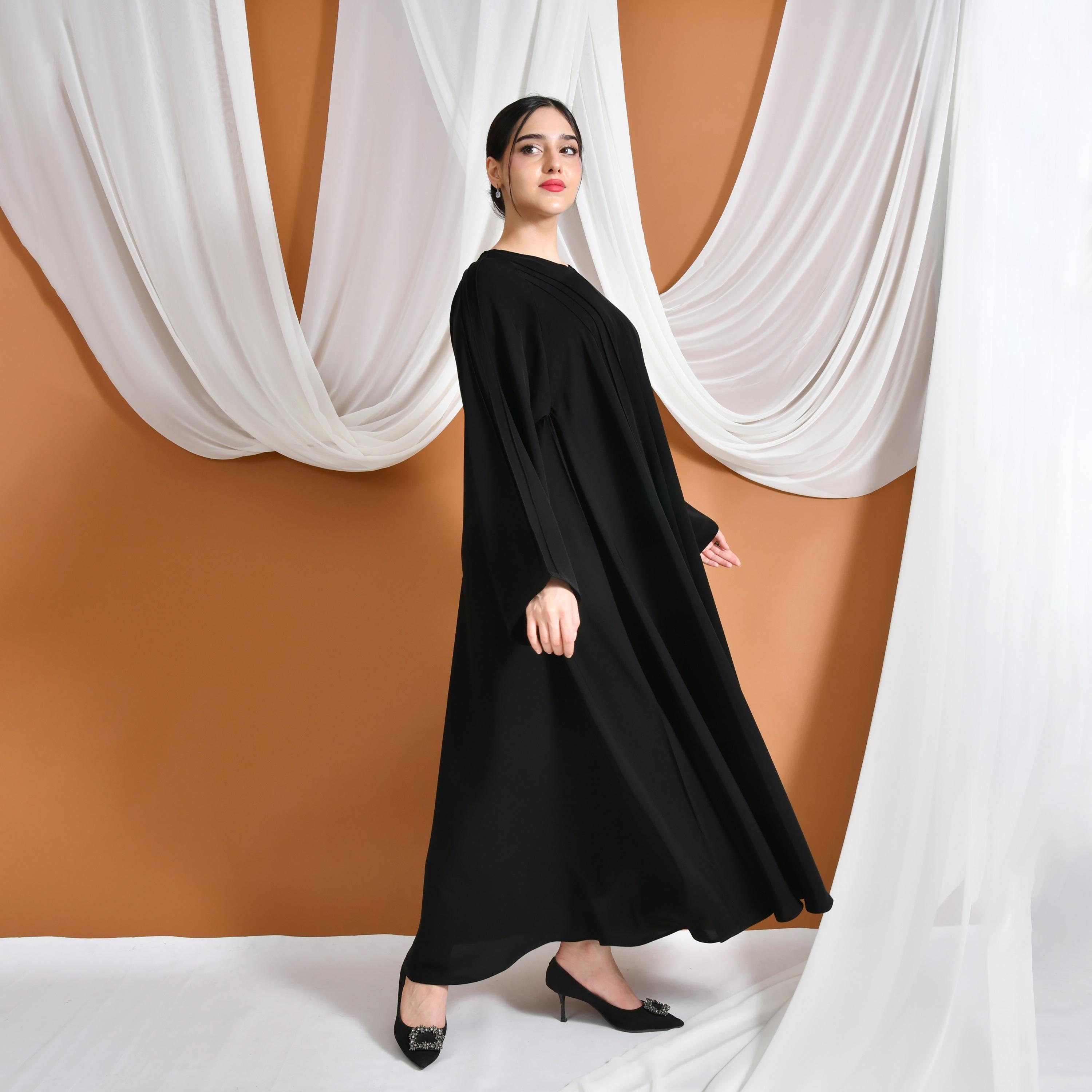 Hawraa Abaya Black Linen Women's Flared Abaya-women-arabicclothing-abayas-image-7