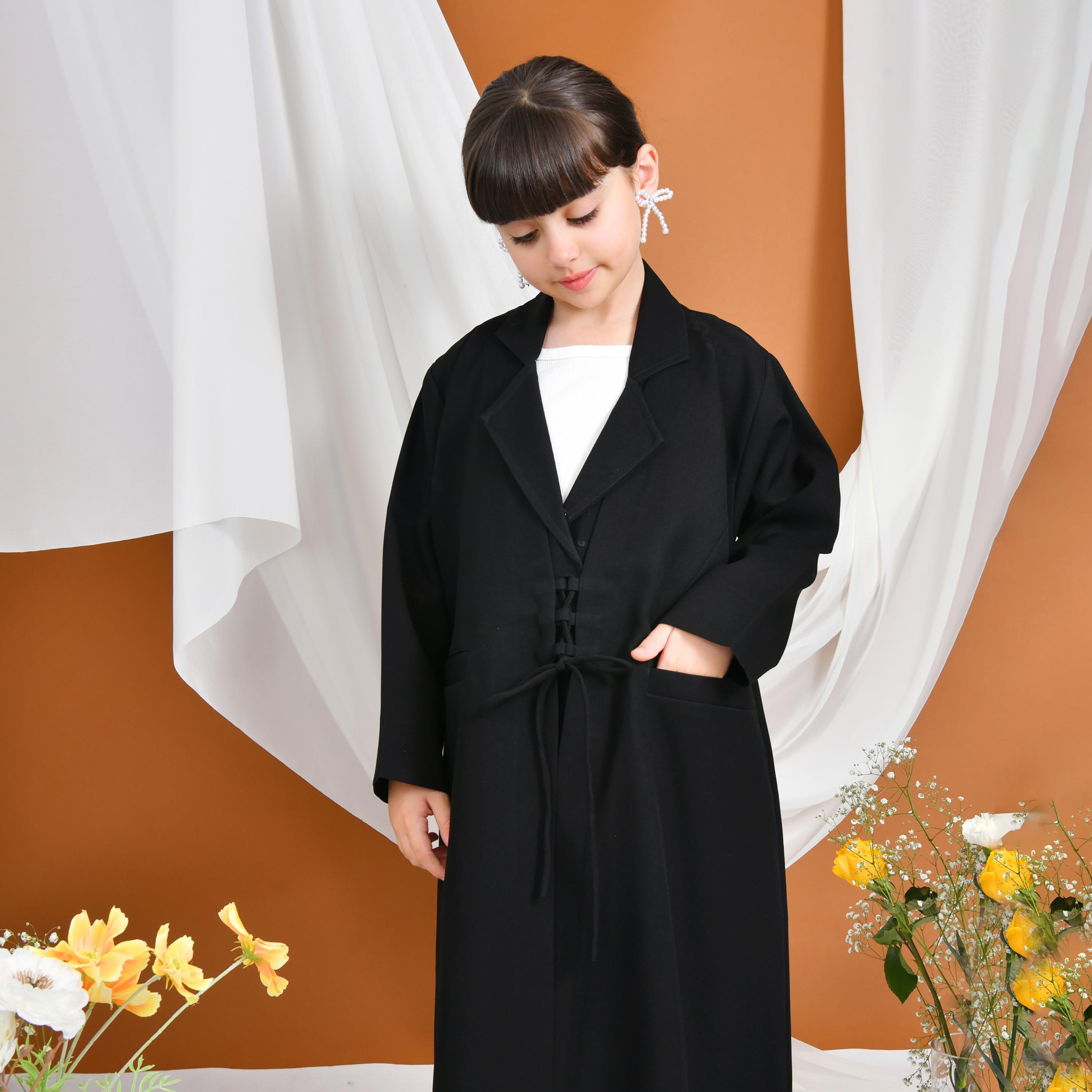 Hawraa Abaya Black Lapel Collar Linen Girls Formal Blazer Style Abaya-girls-arabicclothing-abayas-image-2
