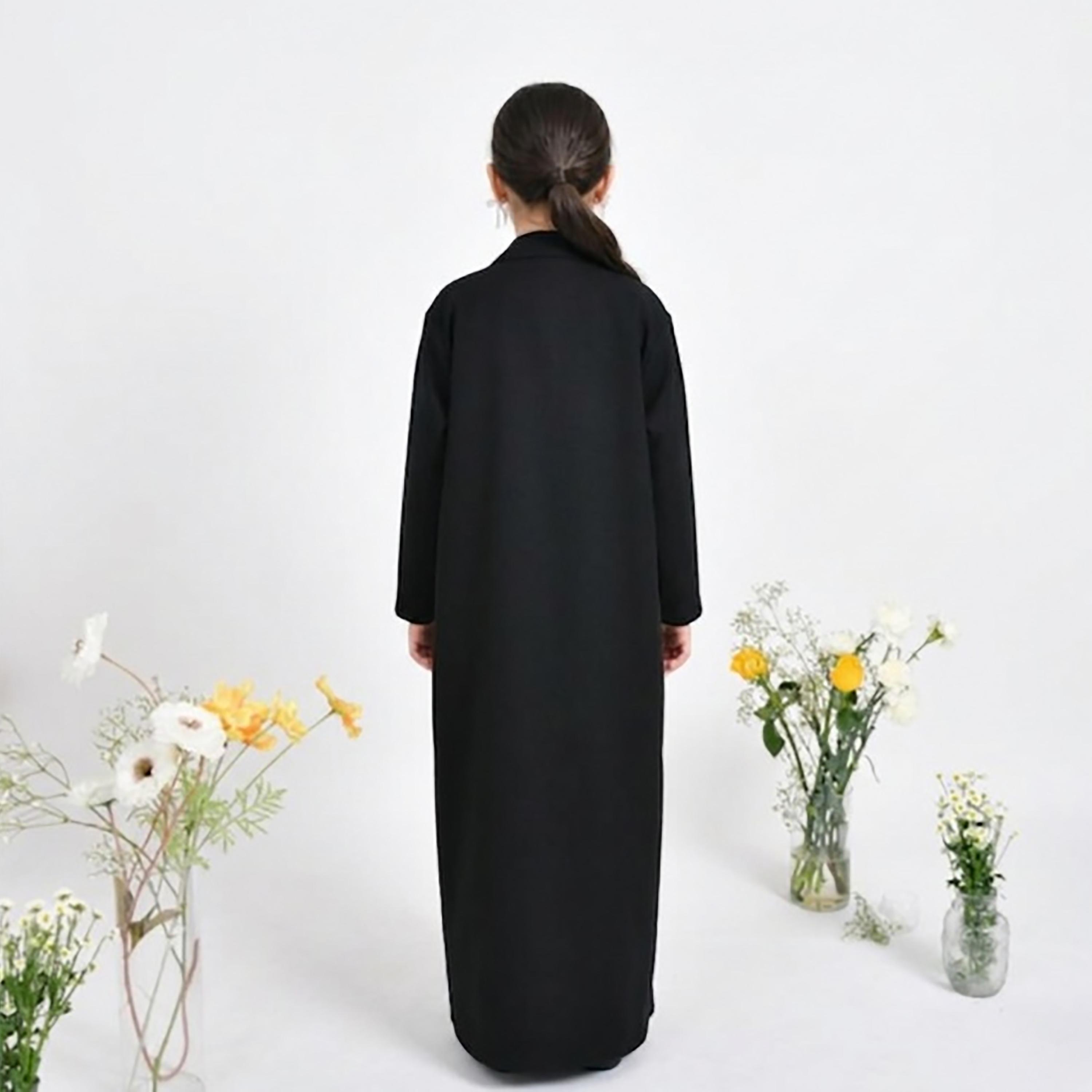 Hawraa Abaya Black Lapel Collar Linen Girls Formal Blazer Style Abaya-girls-arabicclothing-abayas-image-5
