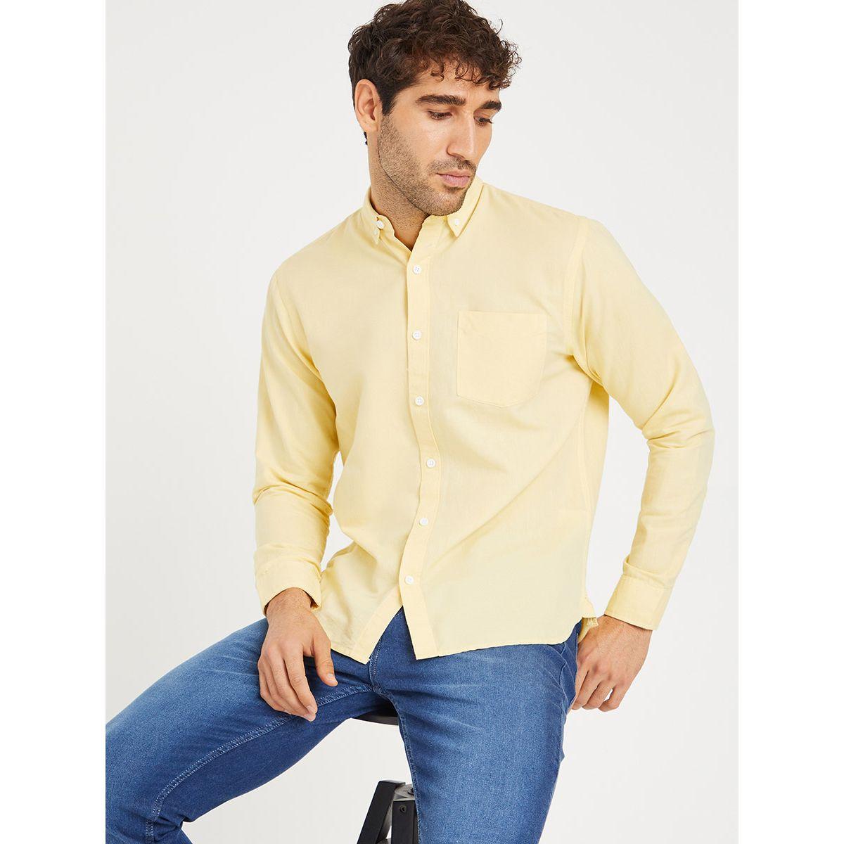 Styli Solid Oxford Shirt with Button-Down Collar-men-clothing-shirts-image-1