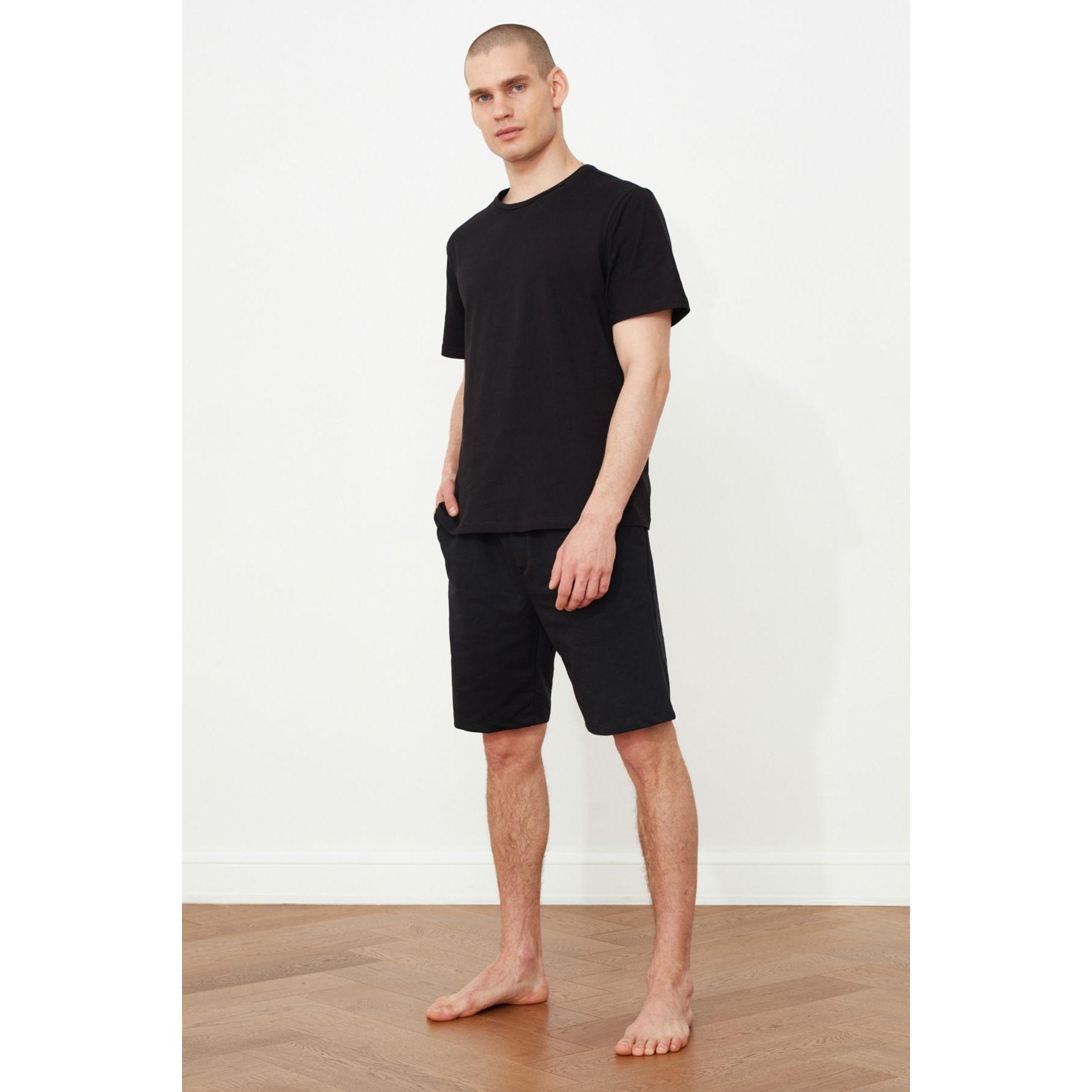 Trendyol Yin and Yang Back Print T-Shirt and Knitted Shorts Set-men-clothing-nightwear-sets-image-5