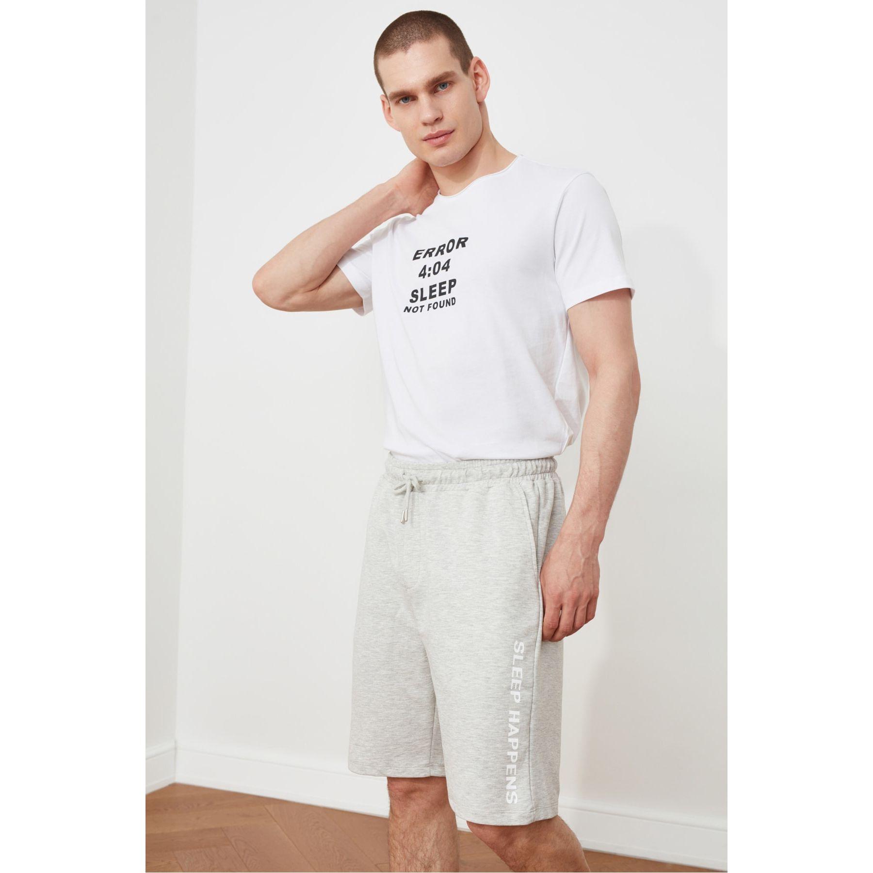 Trendyol Sleep Happens Slogan Print Knitted Bermuda Shorts-men-clothing-bottoms-shorts-image-2