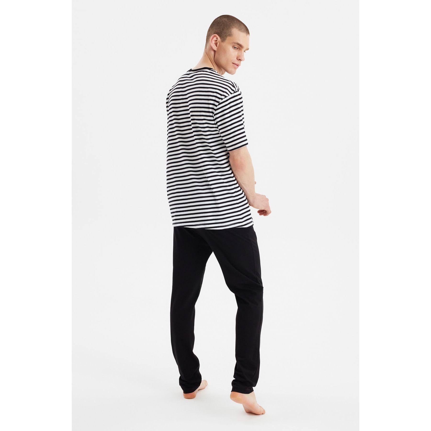 Trendyol Striped V Neck T-shirt and Knitted Pyjama Set-men-clothing-nightwear-sets-image-6