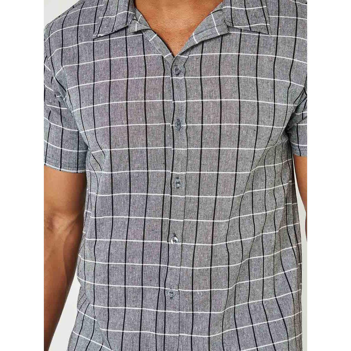 Styli Cotton Grid Checked Button Through Shirt and Shorts Set-men-clothing-nightwear-sets-image-9