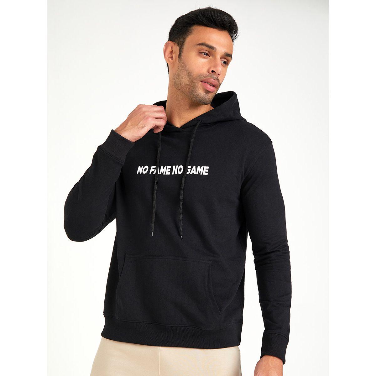 Styli No Fame Slogan Text Print Hoodie with Front Pocket-men-winterwear-hoodiesandsweatshirts-image-1